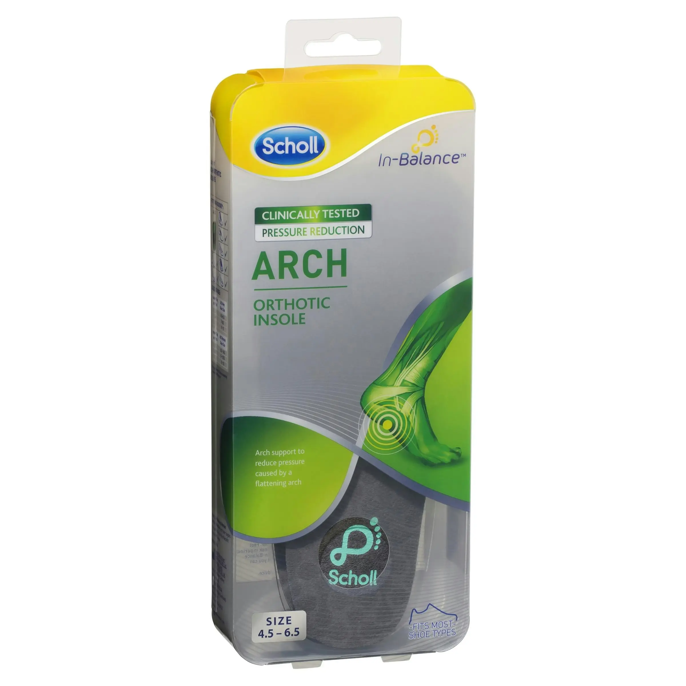 Scholl In-Balance Arch Orthotic Insole Small Size 4.5 - 6.5 1 Pair