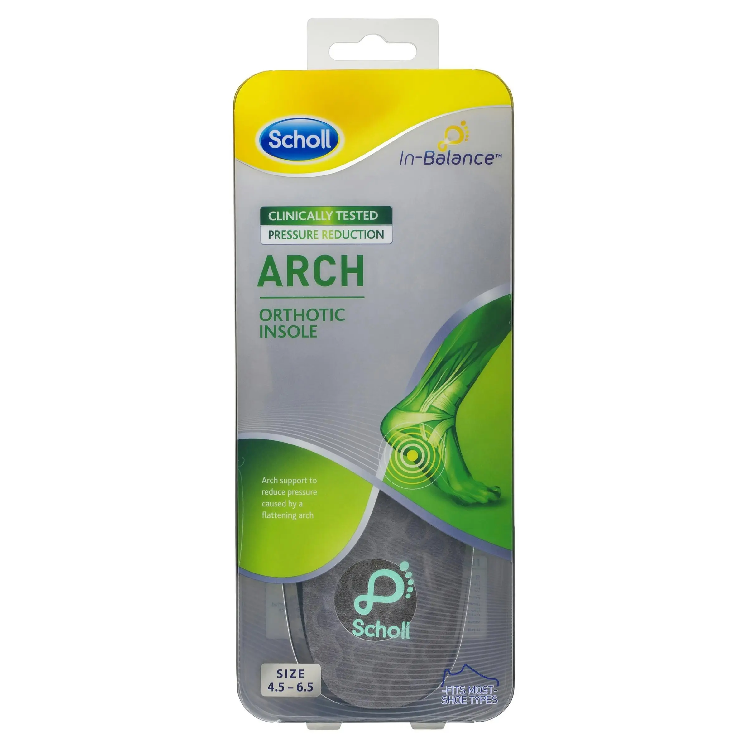 Scholl In-Balance Arch Orthotic Insole Small Size 4.5 - 6.5 1 Pair