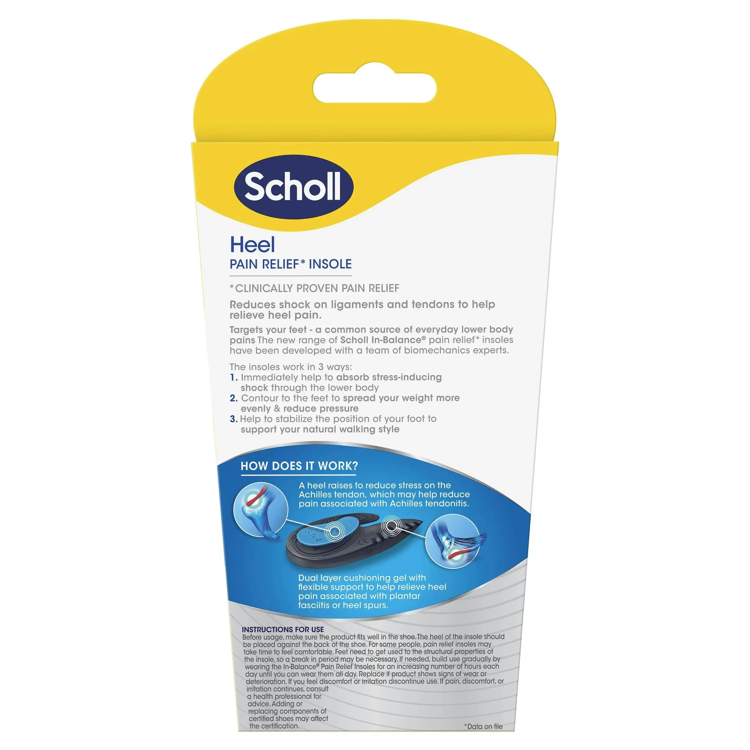 Scholl In-Balance Heel Orthotic Insole Large Size 9 - 11 1 Pair