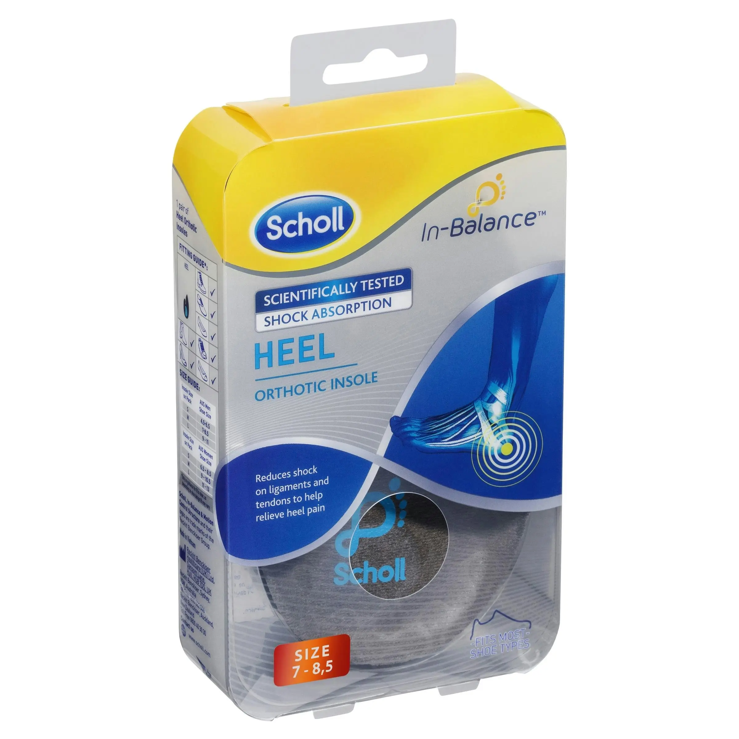 Scholl In-Balance Heel Orthotic Insole Medium Size 7 - 8.5 1 Pair