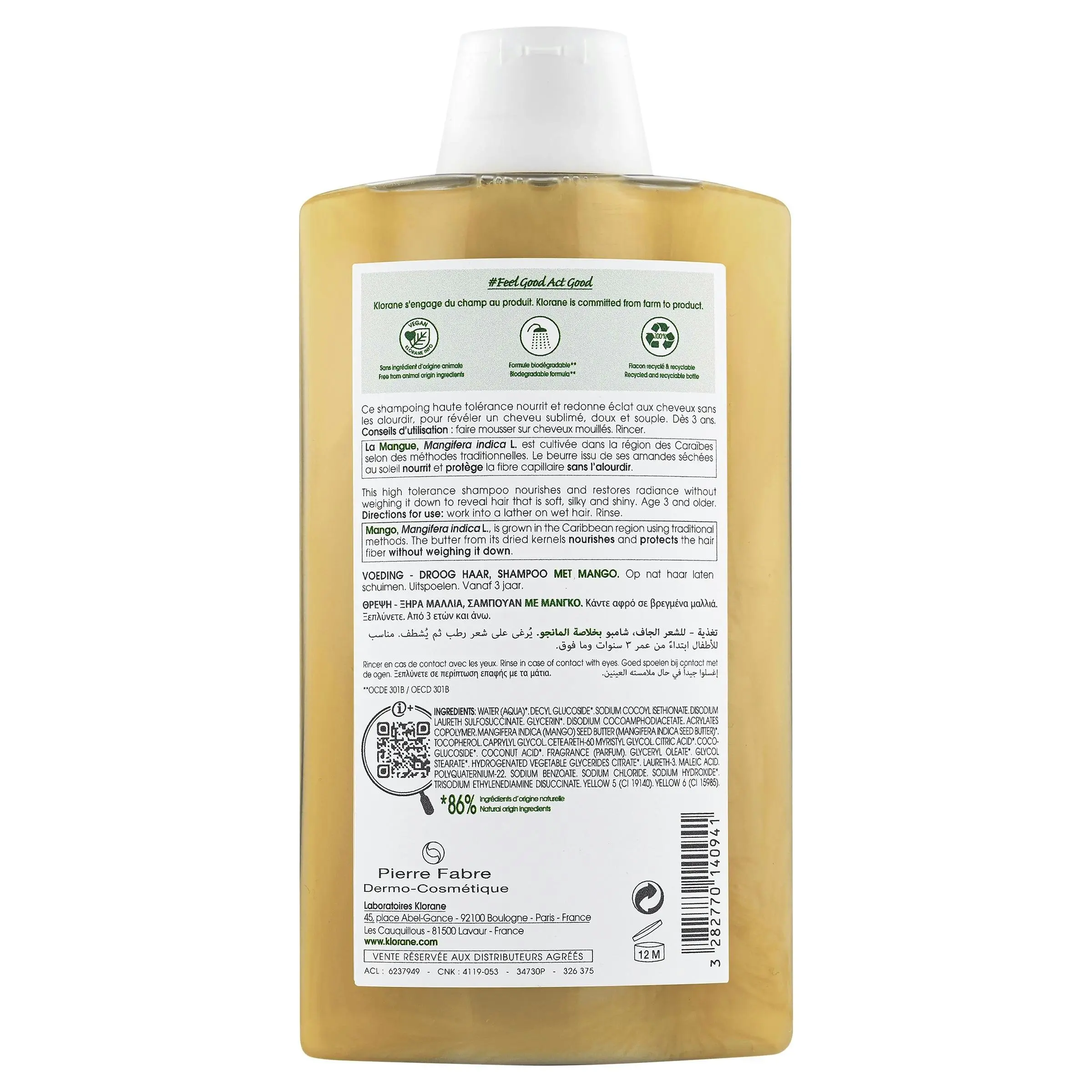 Klorane Nourishing Mango Shampoo 400ml