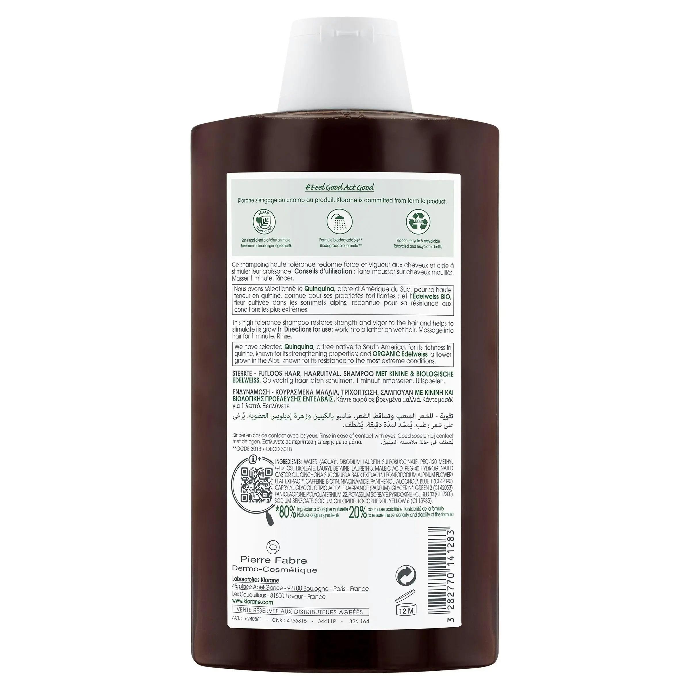 Klorane Strengthening Quinine & Organic Edelweiss Shampoo 400ml