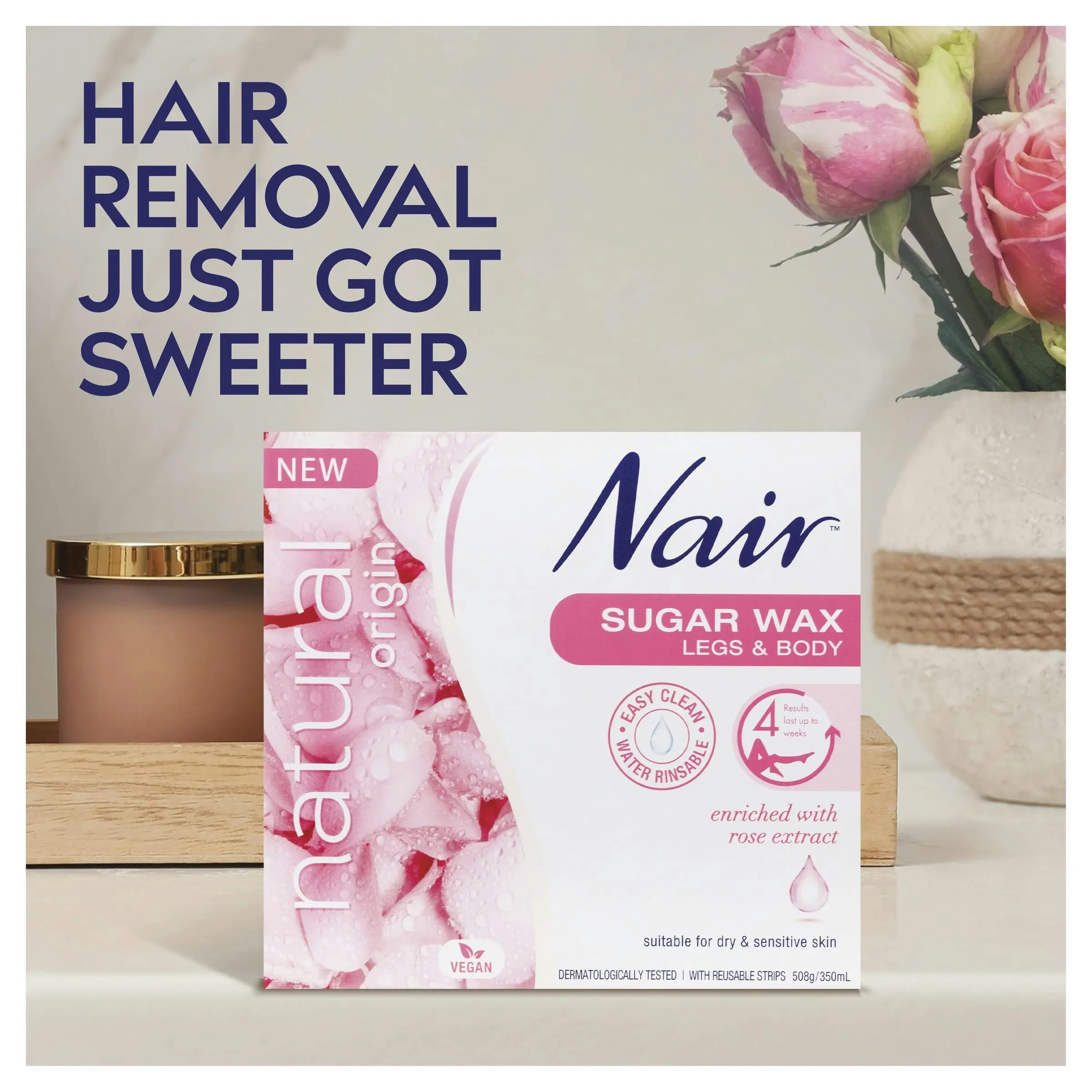 Nair Natural Origin Sugar Wax Rose 350ml