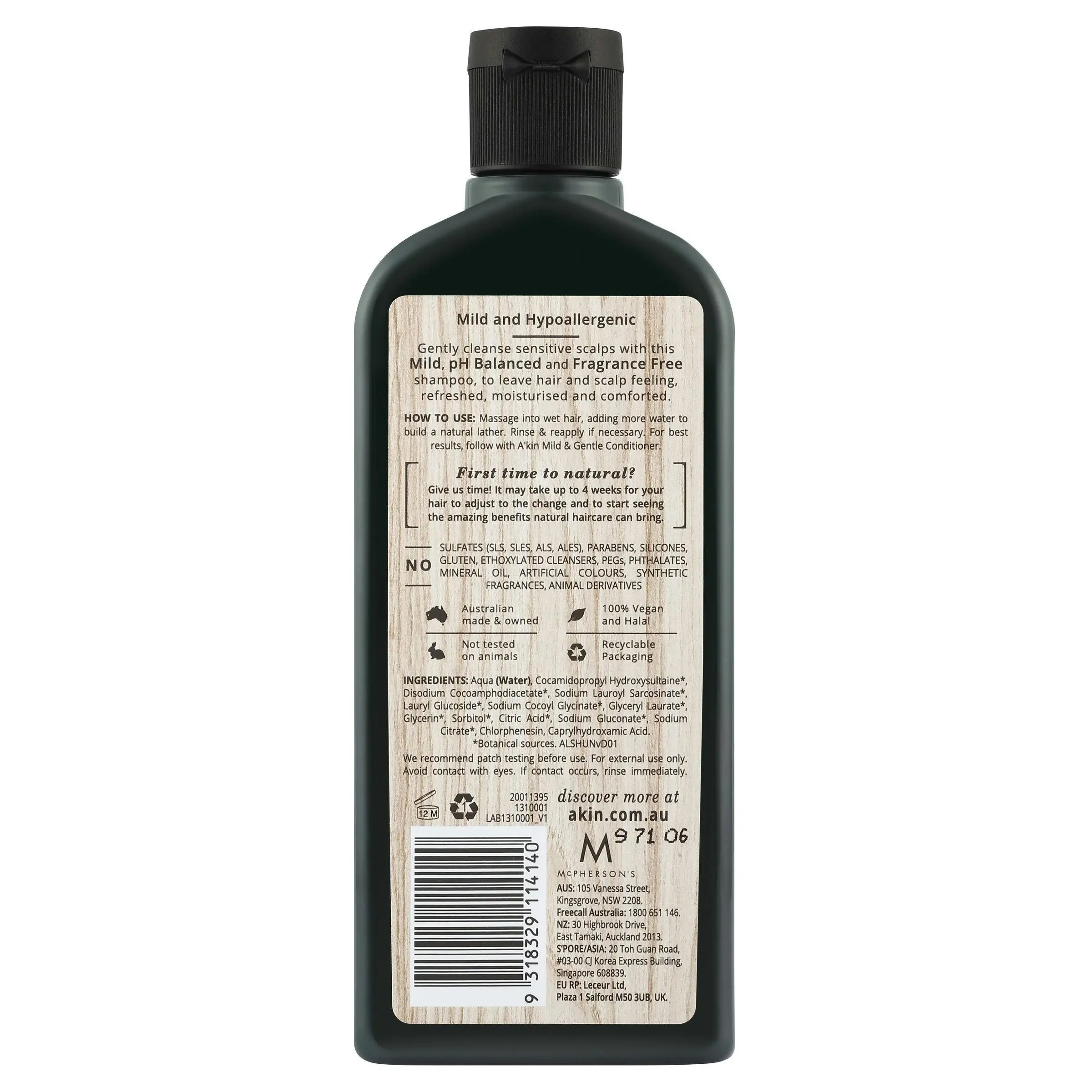 A'kin Mild & Gentle Fragrance Free Shampoo 225mL