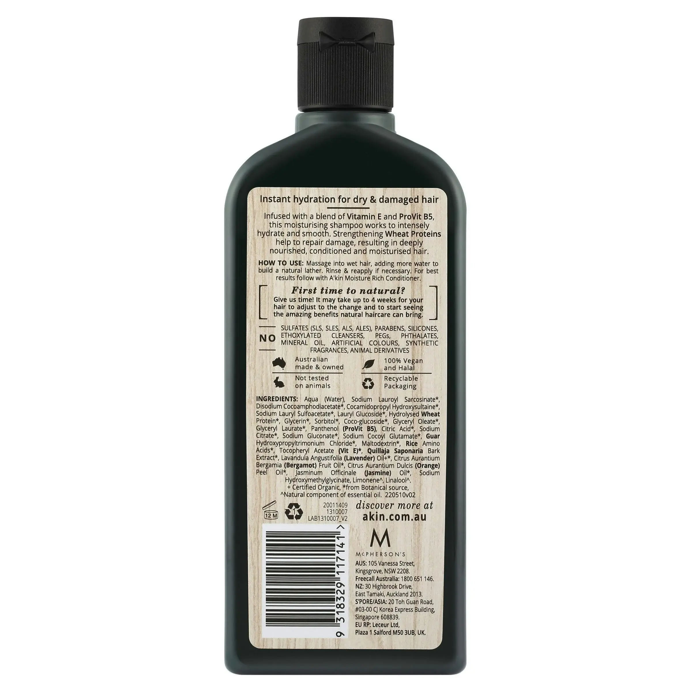 A'kin Moisture Rich Wheat Protein Shampoo 225mL