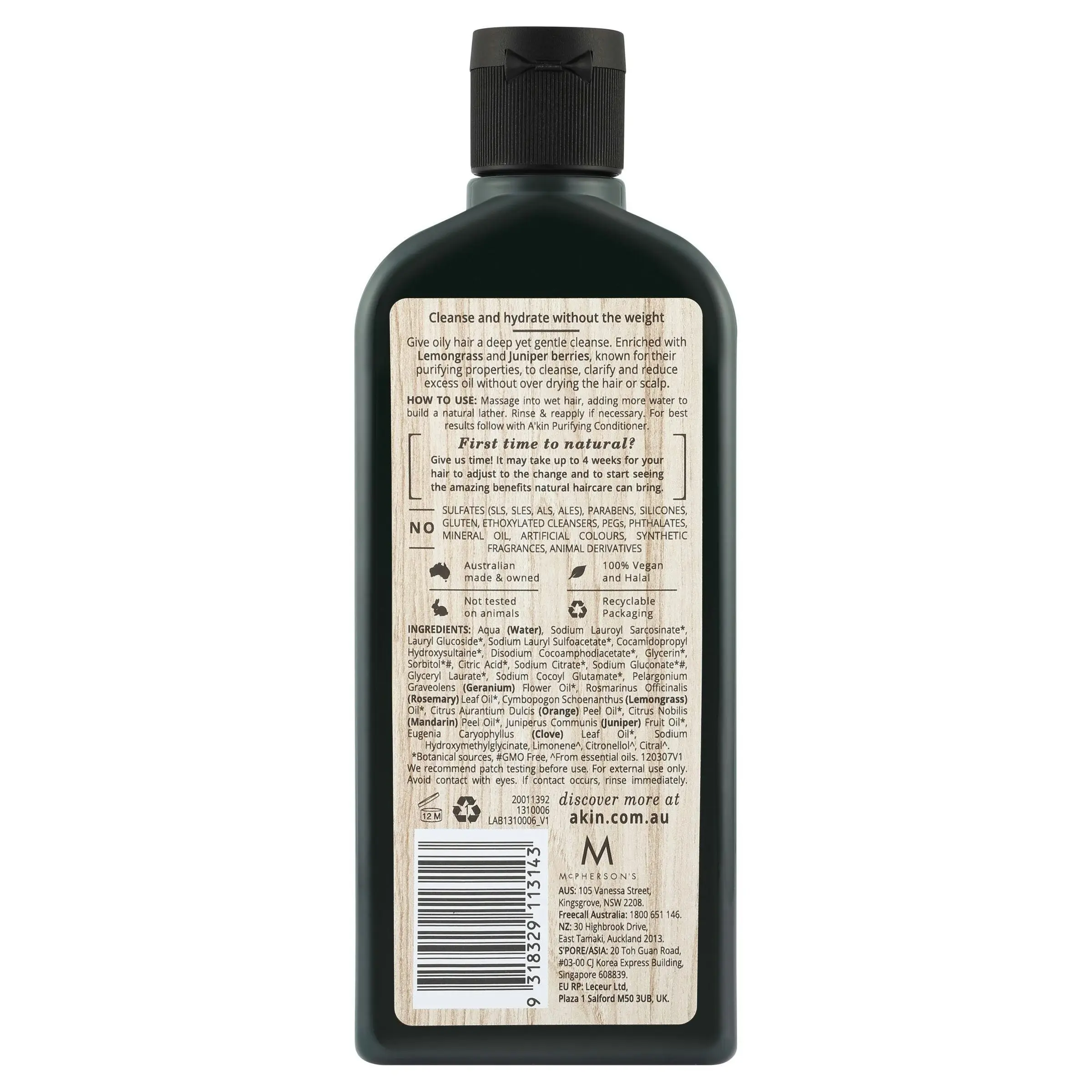 A'kin Purifying Lemongrass & Juniper Shampoo 225mL