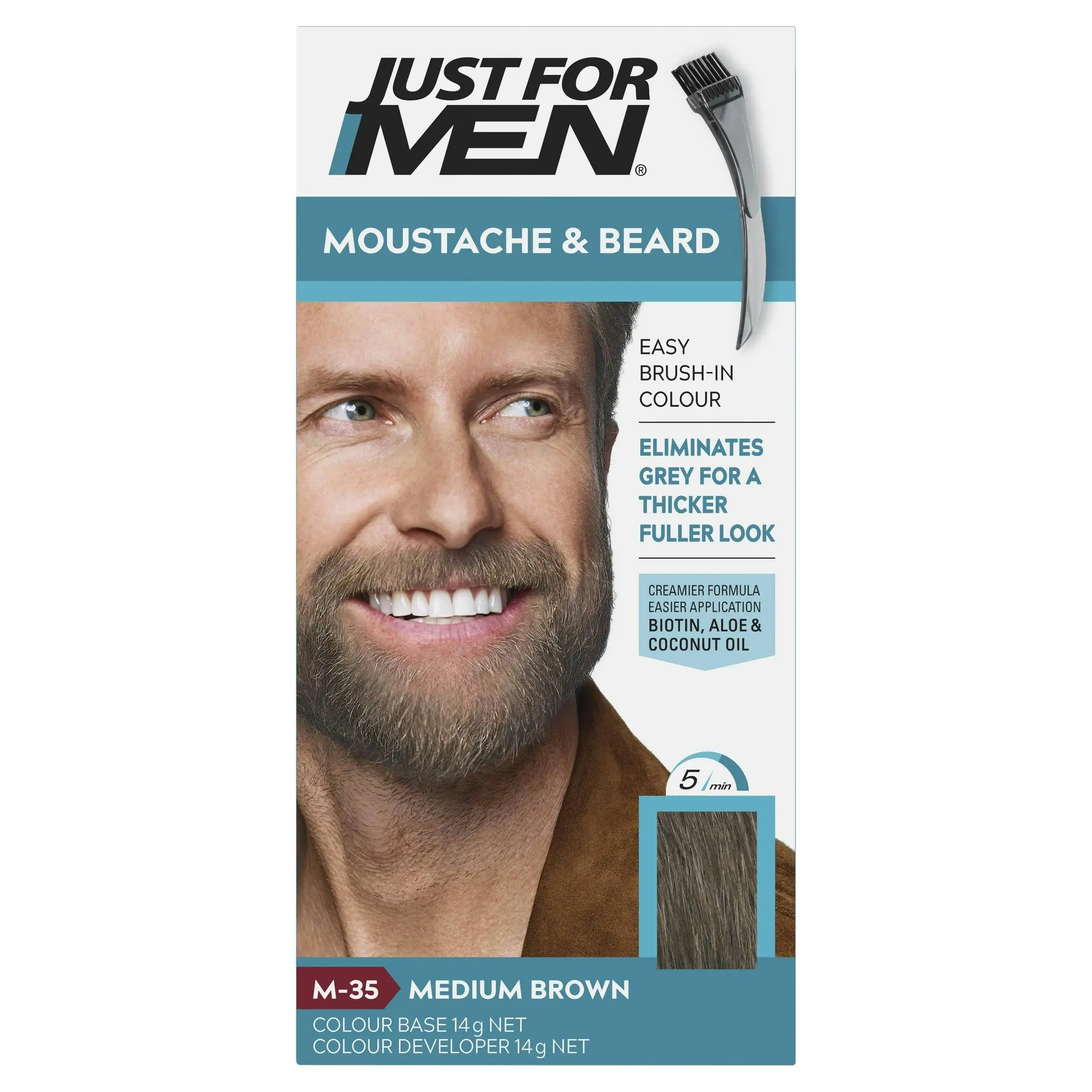 Just For Men Moustache & Beard Brush-In Colour Gel 46 Medium Brown