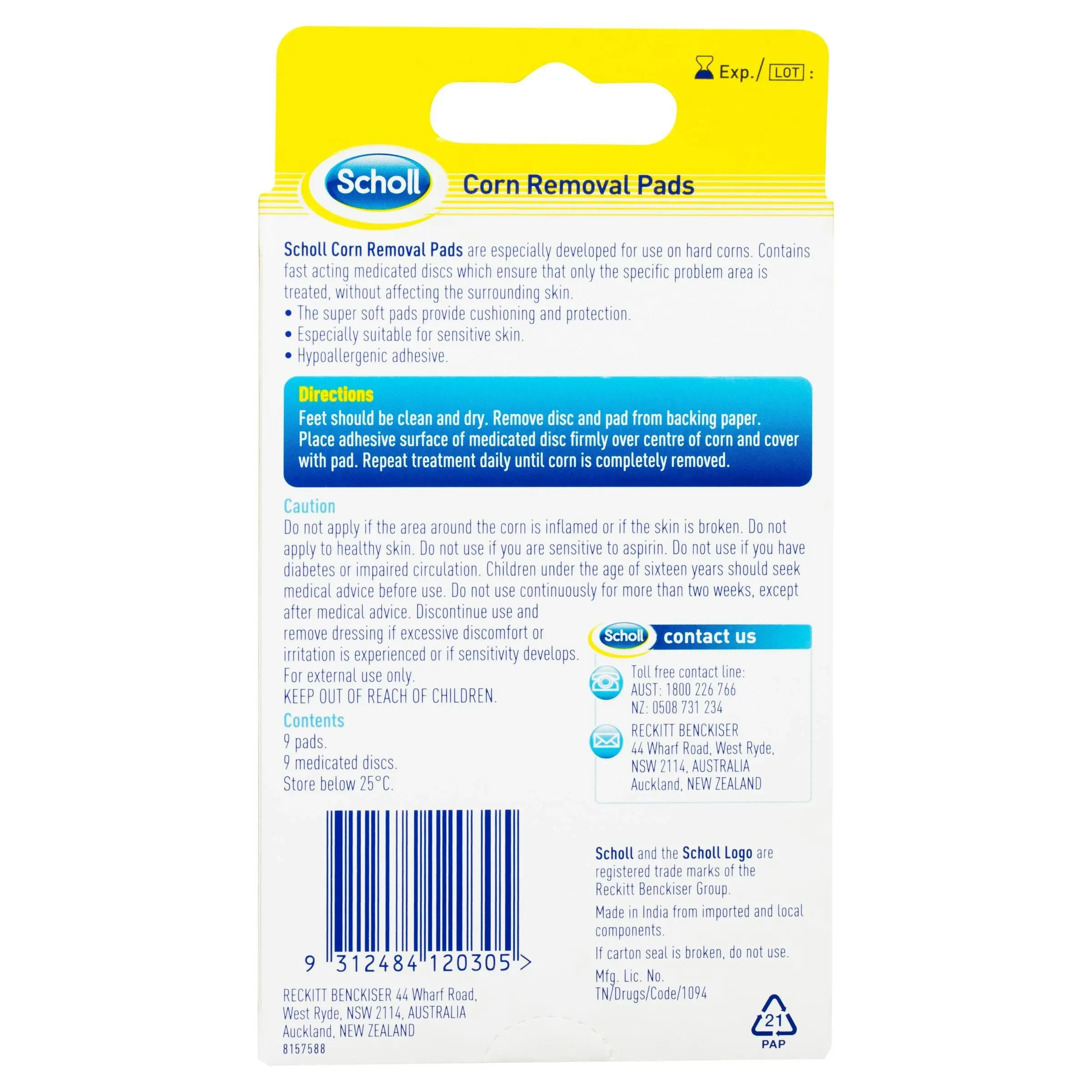 Scholl Corn Removal Pads 9 Pads