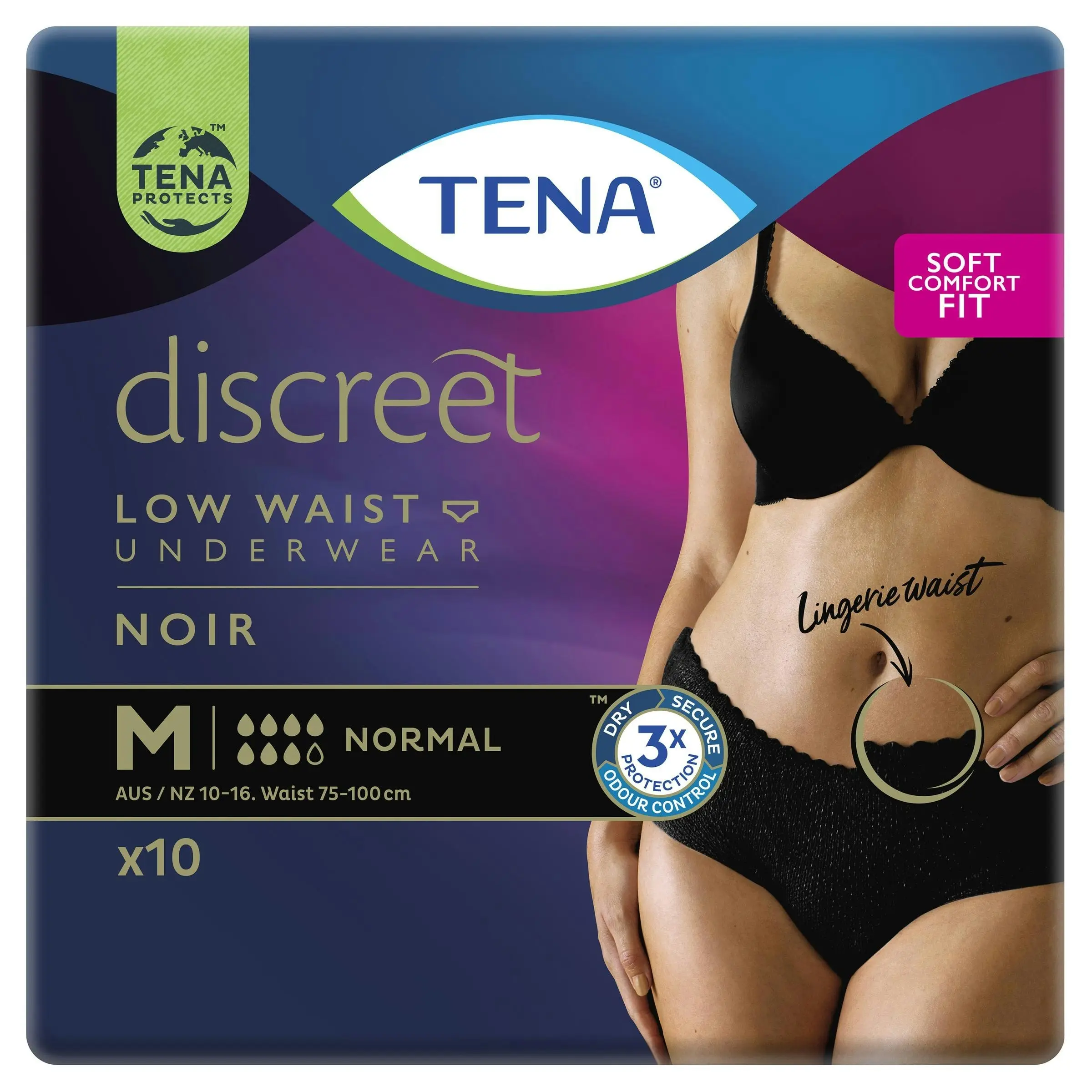 TENA Women's Pants Noir Low Waist Medium 10 Pack