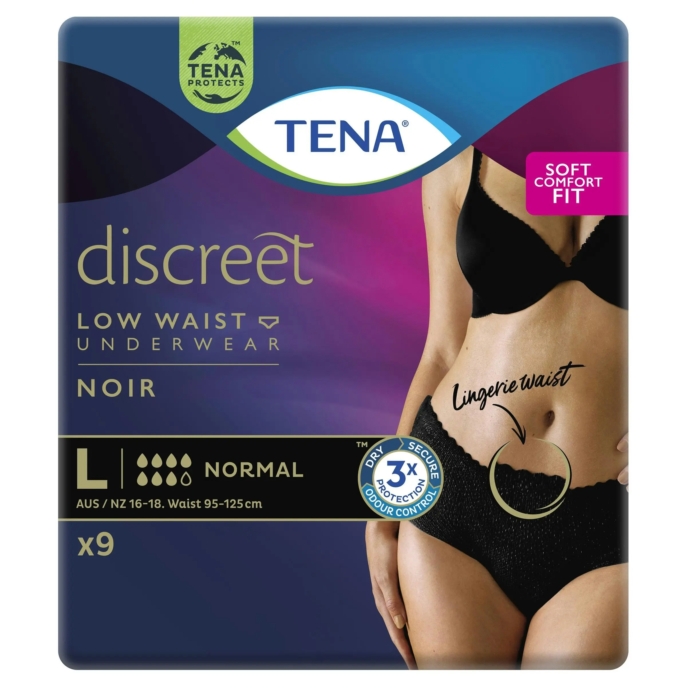 TENA Women's Pants Noir Low Waist Large 9 Pack