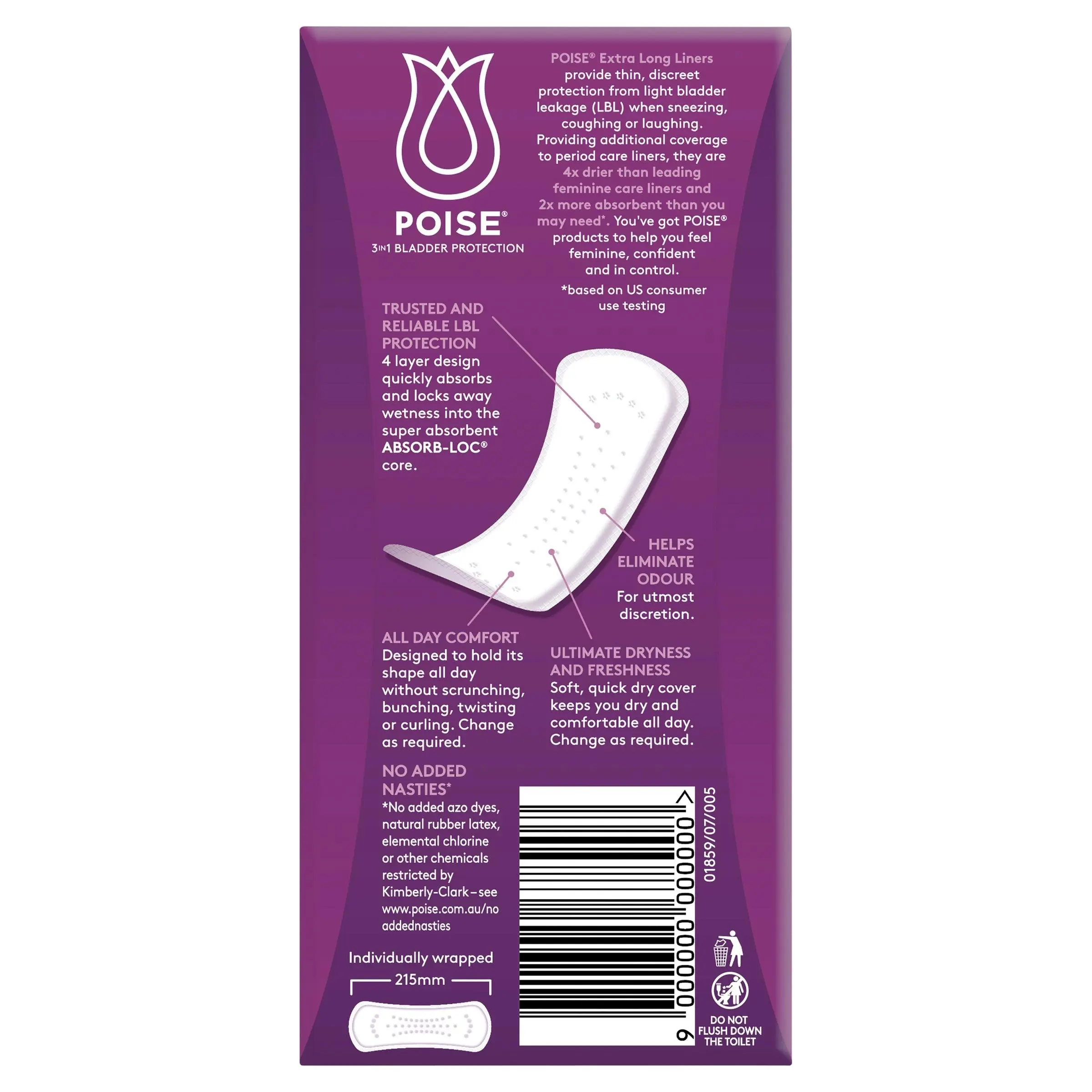 Poise Liners Extra Long 22 Pack