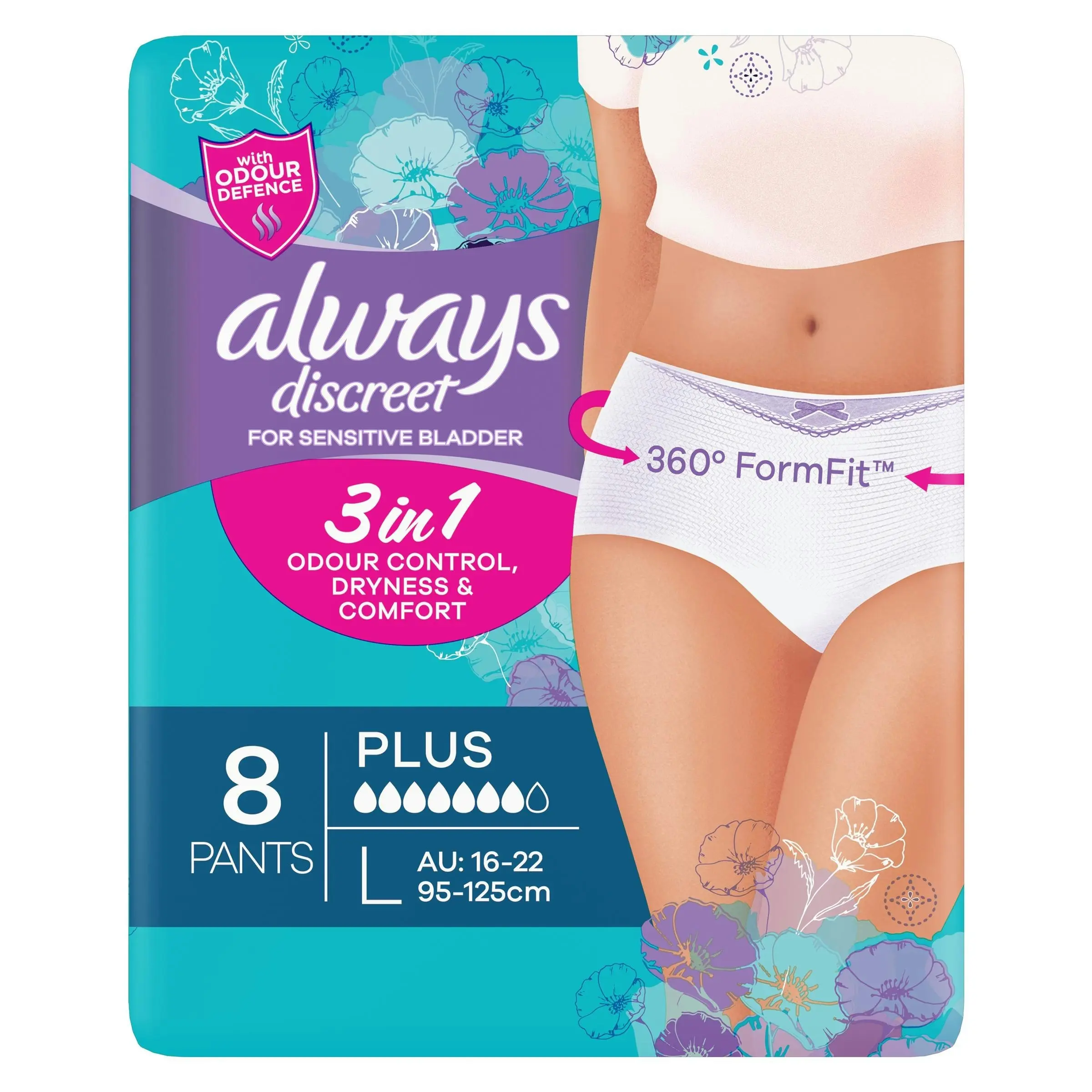 Always Discreet Underwear 8 Plus Pants Large