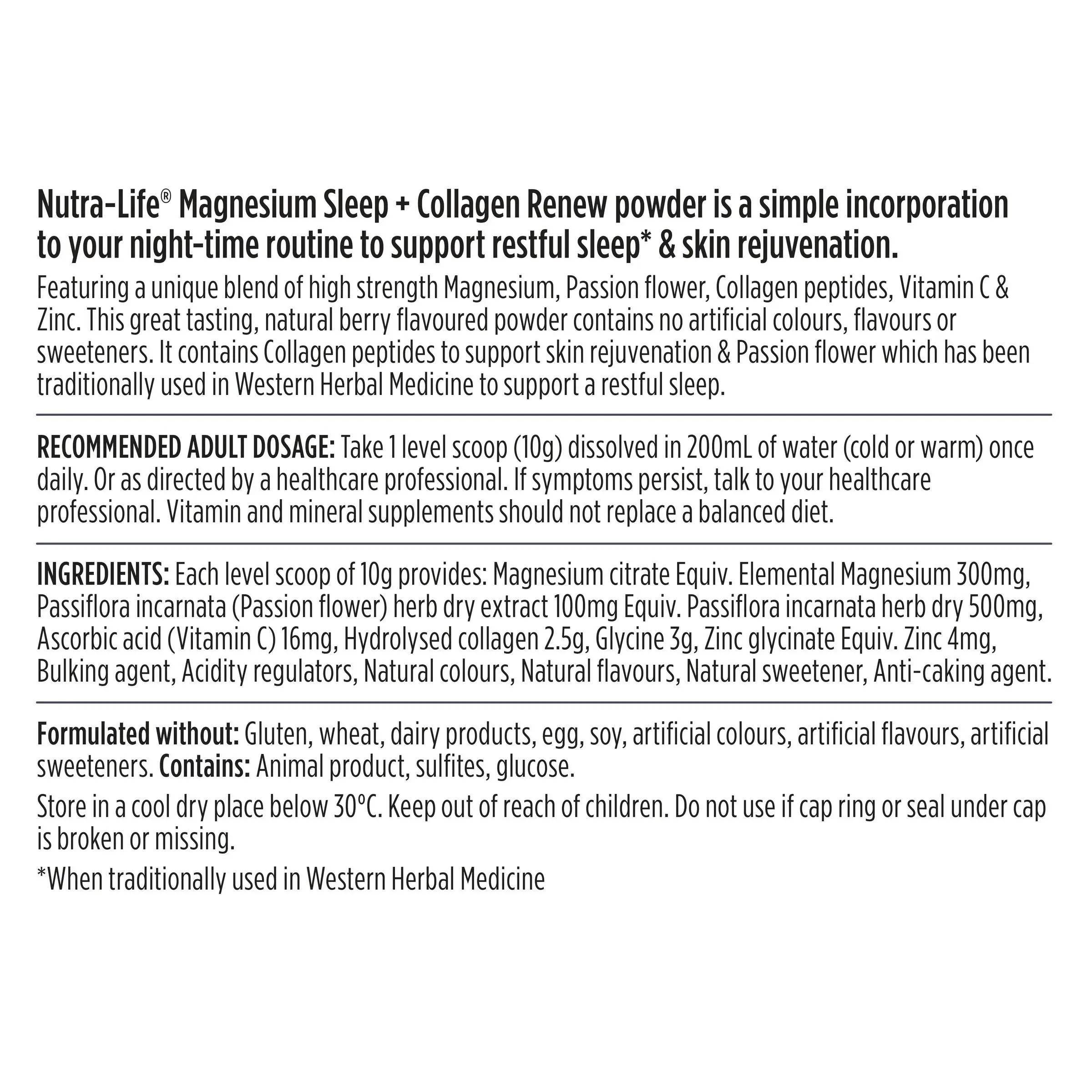 Nutra-Life Magnesium Sleep + Collagen Renew 250g