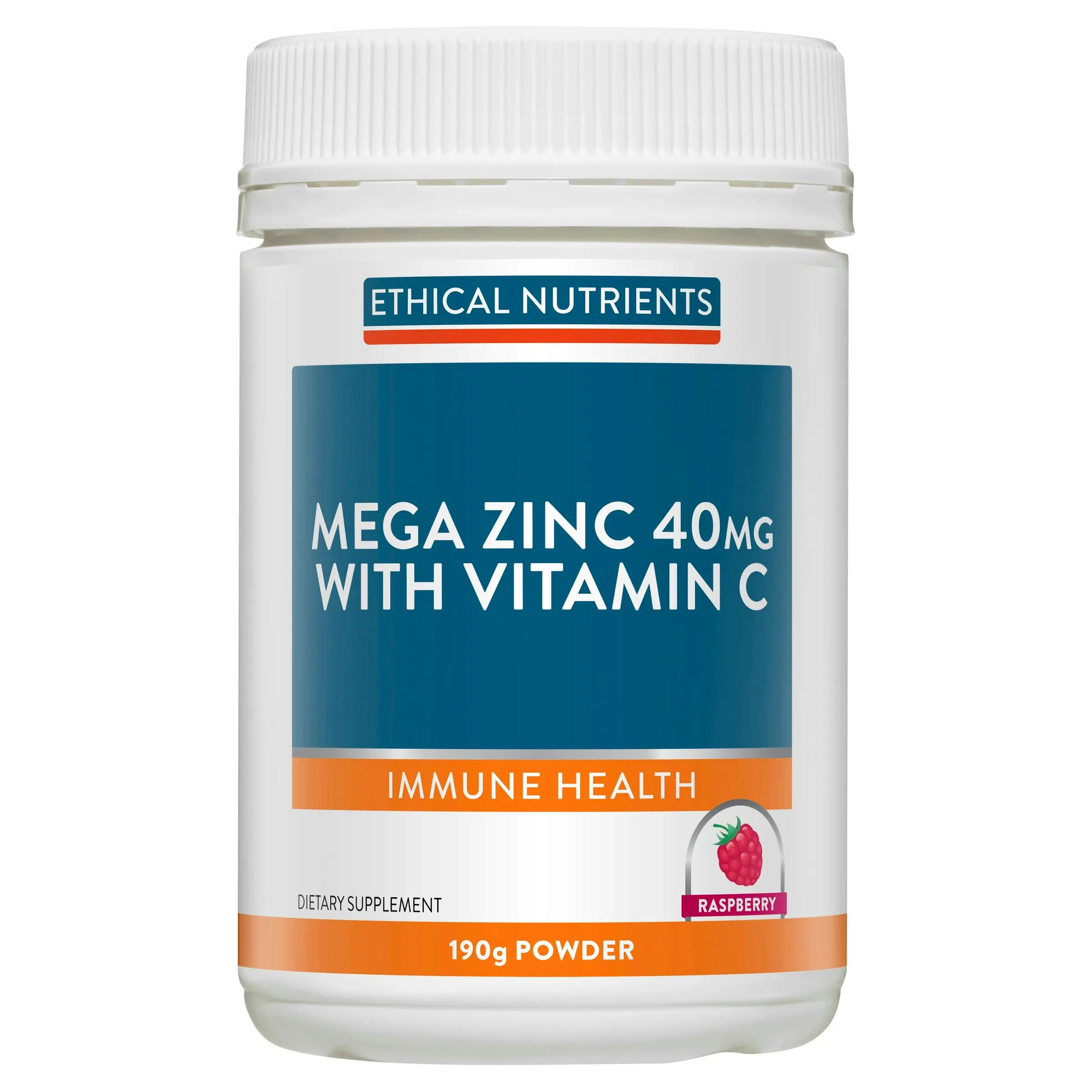 Ethical Nutrients Mega Zinc 40mg with Vitamin C Raspberry 190g Powder