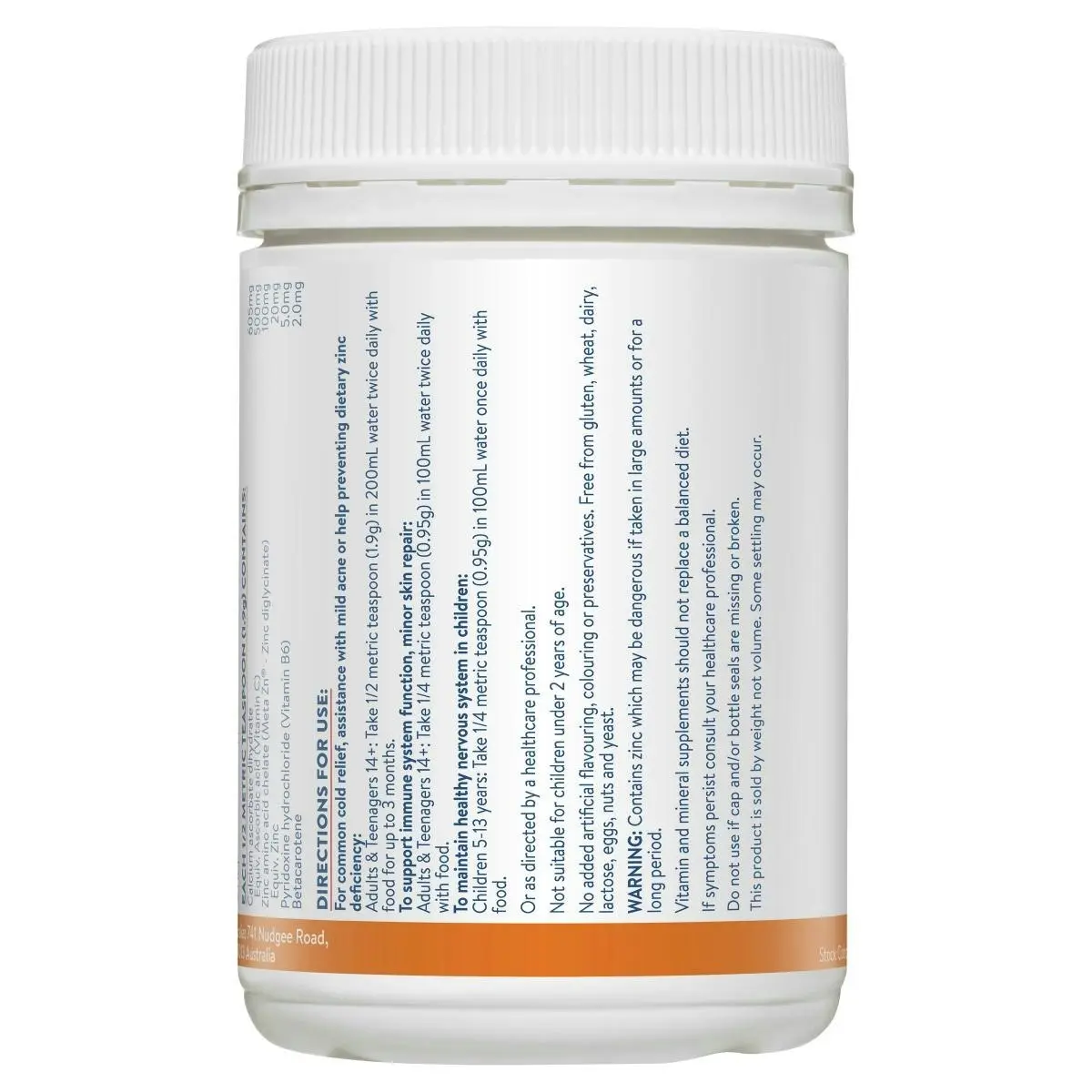 Ethical Nutrients Mega Zinc 40mg with Vitamin C Orange 190g Powder