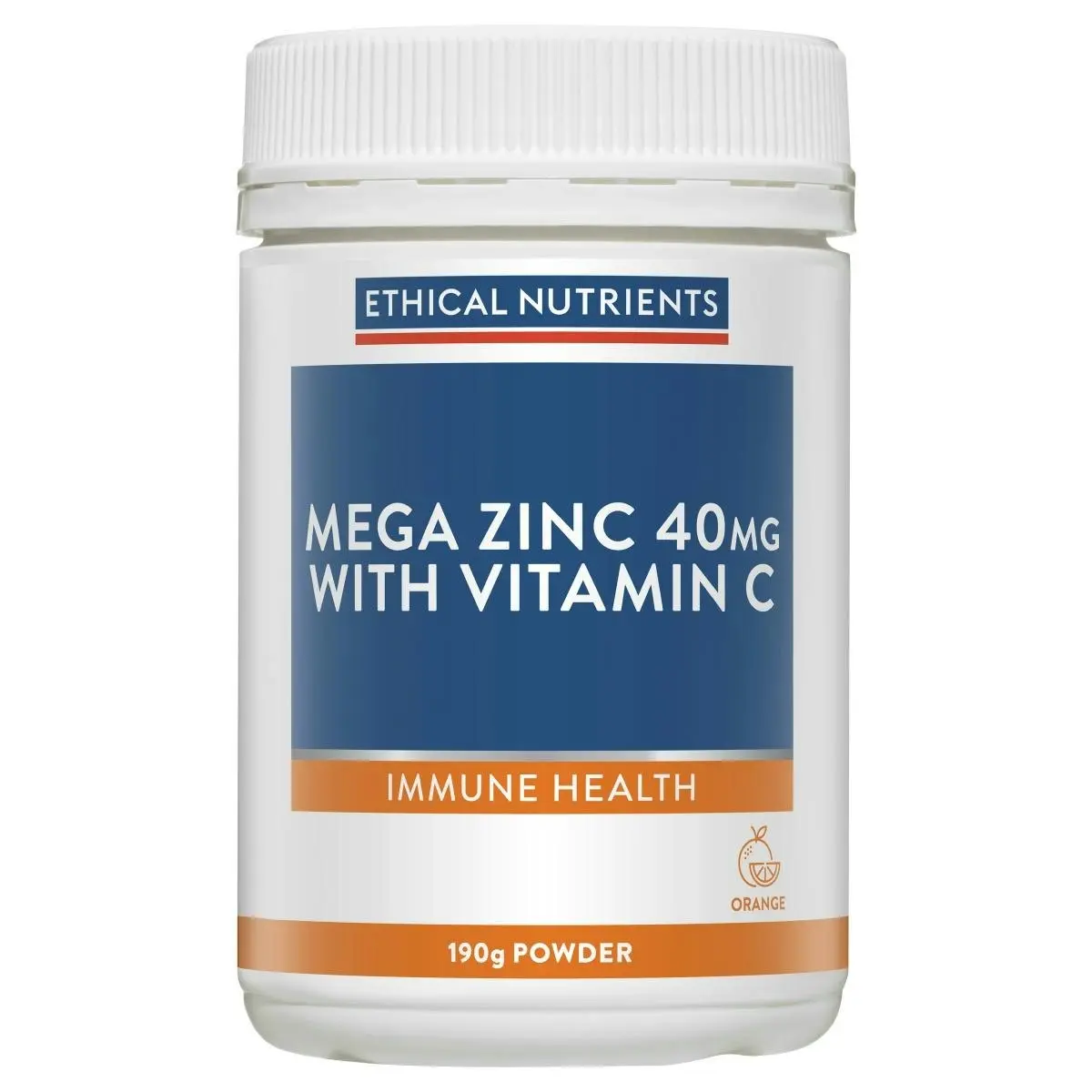 Ethical Nutrients Mega Zinc 40mg with Vitamin C Orange 190g Powder