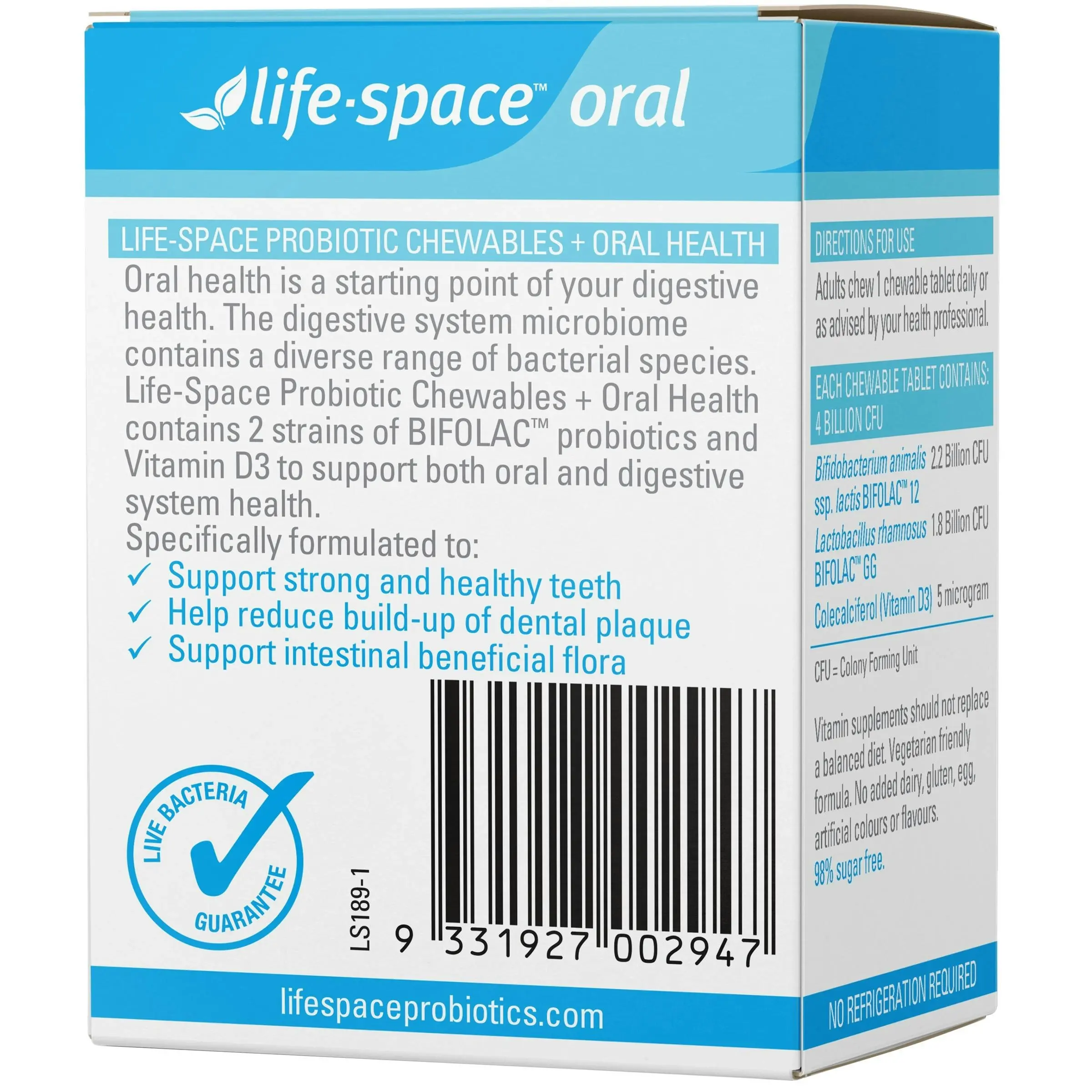 Life Space Probiotic Chewables + Oral Health 30 Tablets