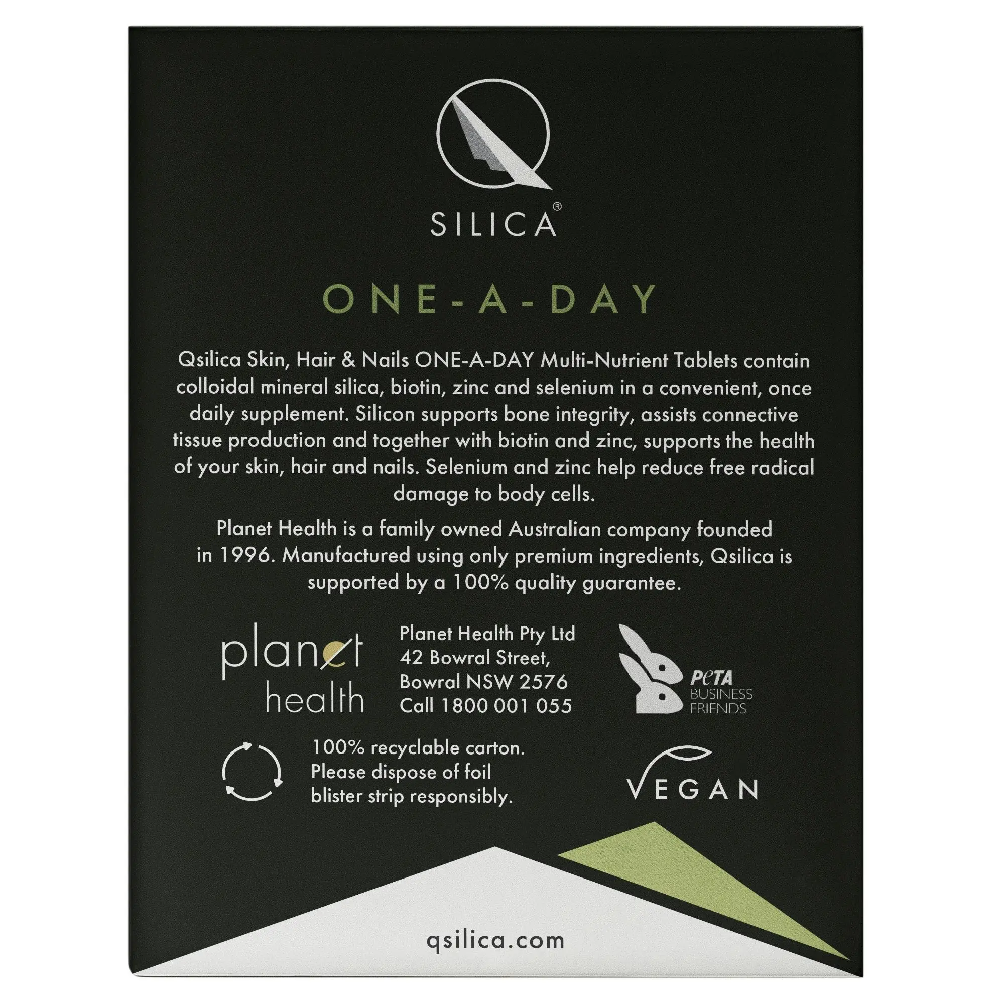 Qsilica Skin Hair & Nails One A Day 90 Vegan Tablets