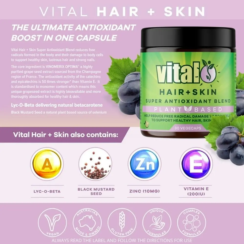 Vital Plant Based Hair + Skin Super Antioxidant Blend 30 Vegecaps