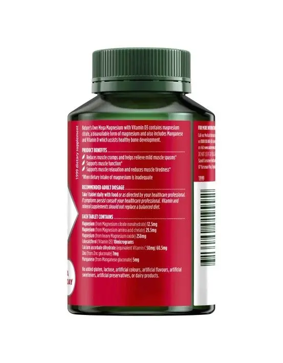 Nature's Own Mega Magnesium With Vitamin D3 100 Tablets