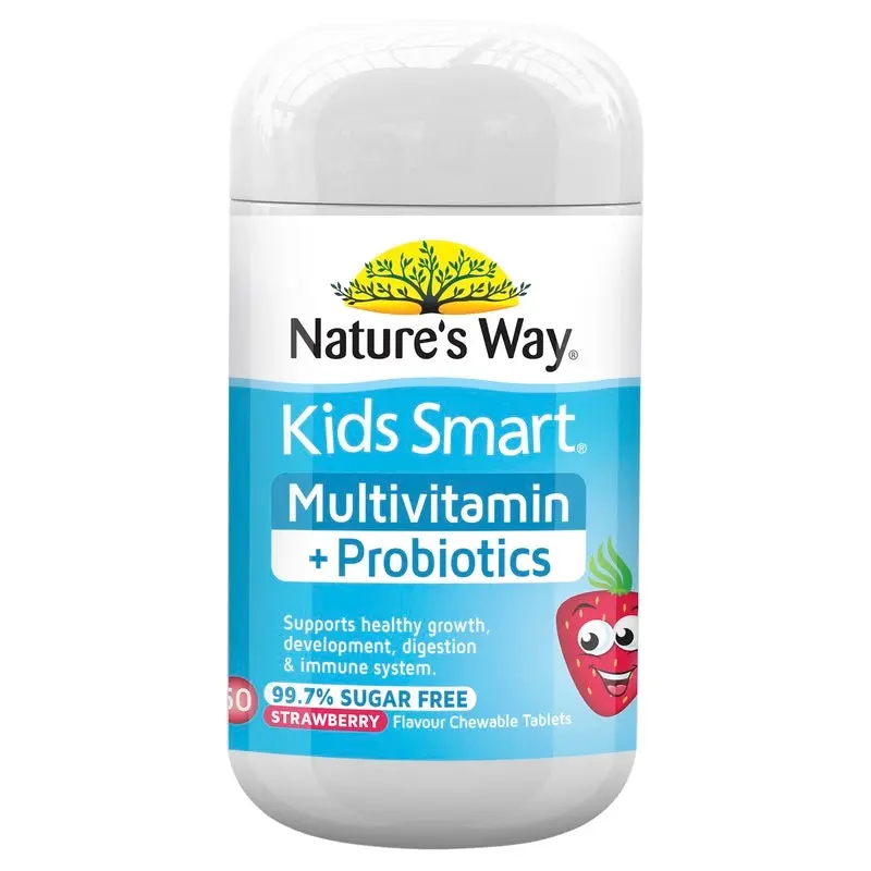 Natures Way Kids Smart Multivitamin + Probiotics 50 Strawberry Flavoured Chewable Tablets