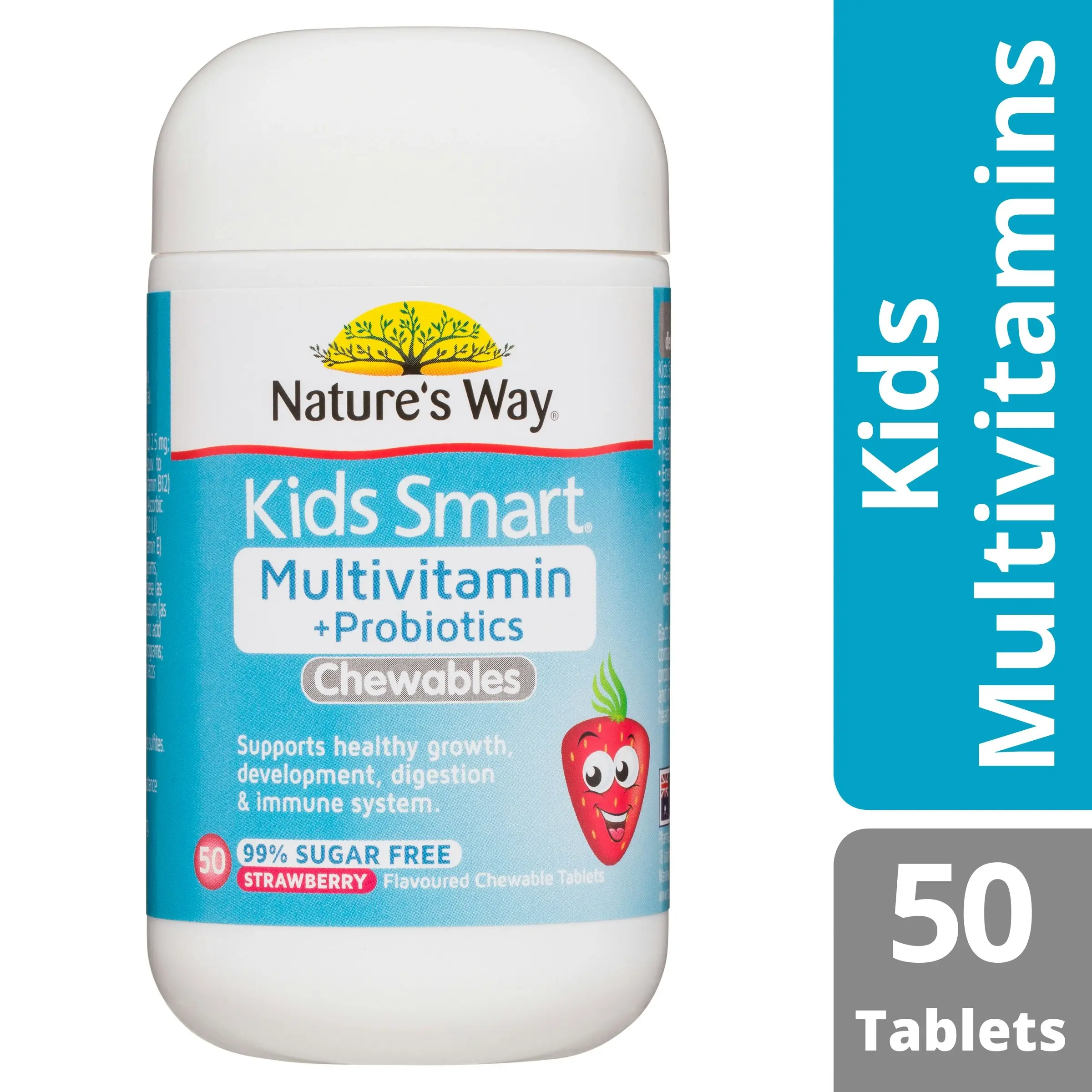 Natures Way Kids Smart Multivitamin + Probiotics 50 Strawberry Flavoured Chewable Tablets