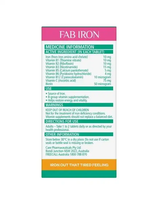 Fab Iron + Vitamin B Complex 60 Tablets