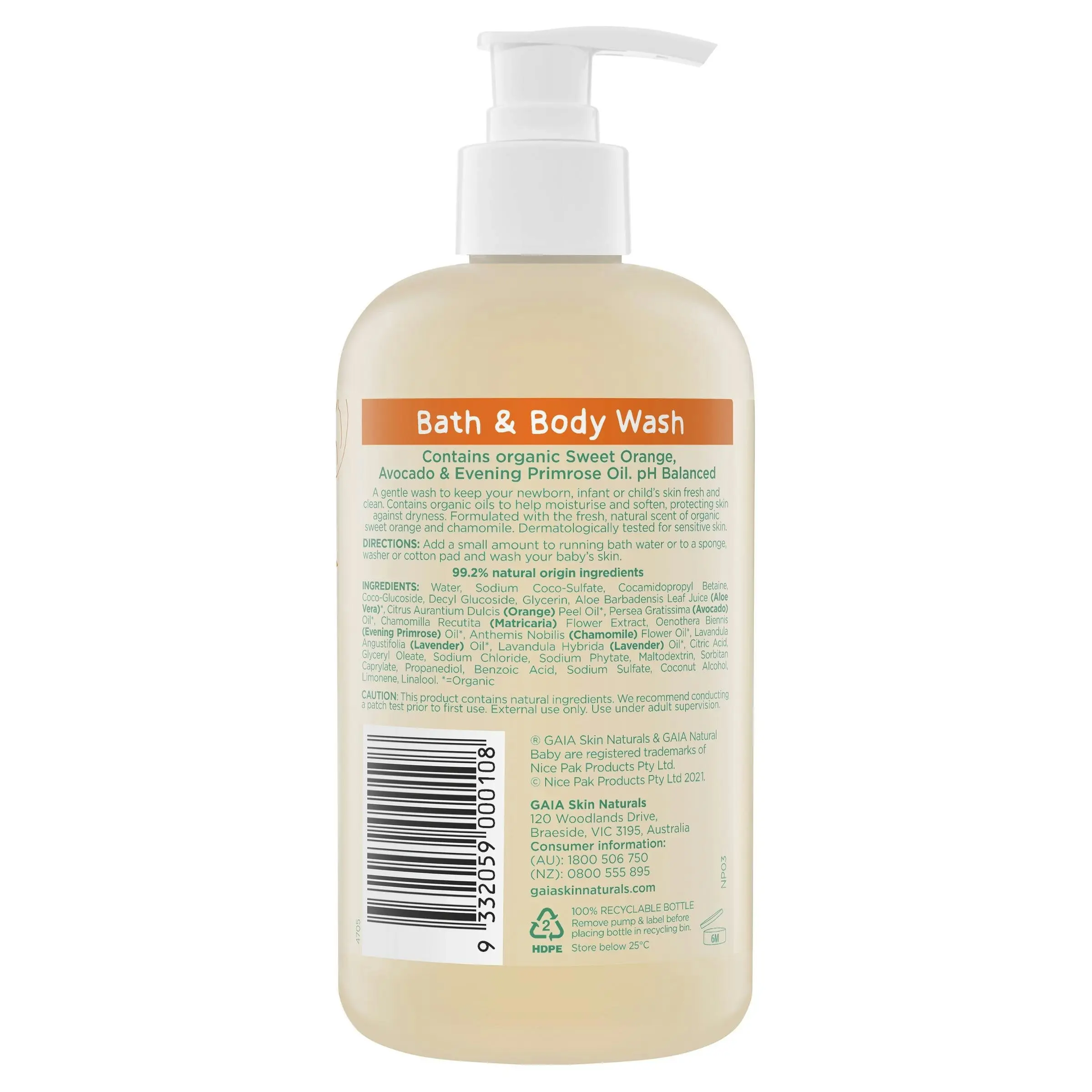 Gaia Natural Baby Bath & Body Wash 500mL