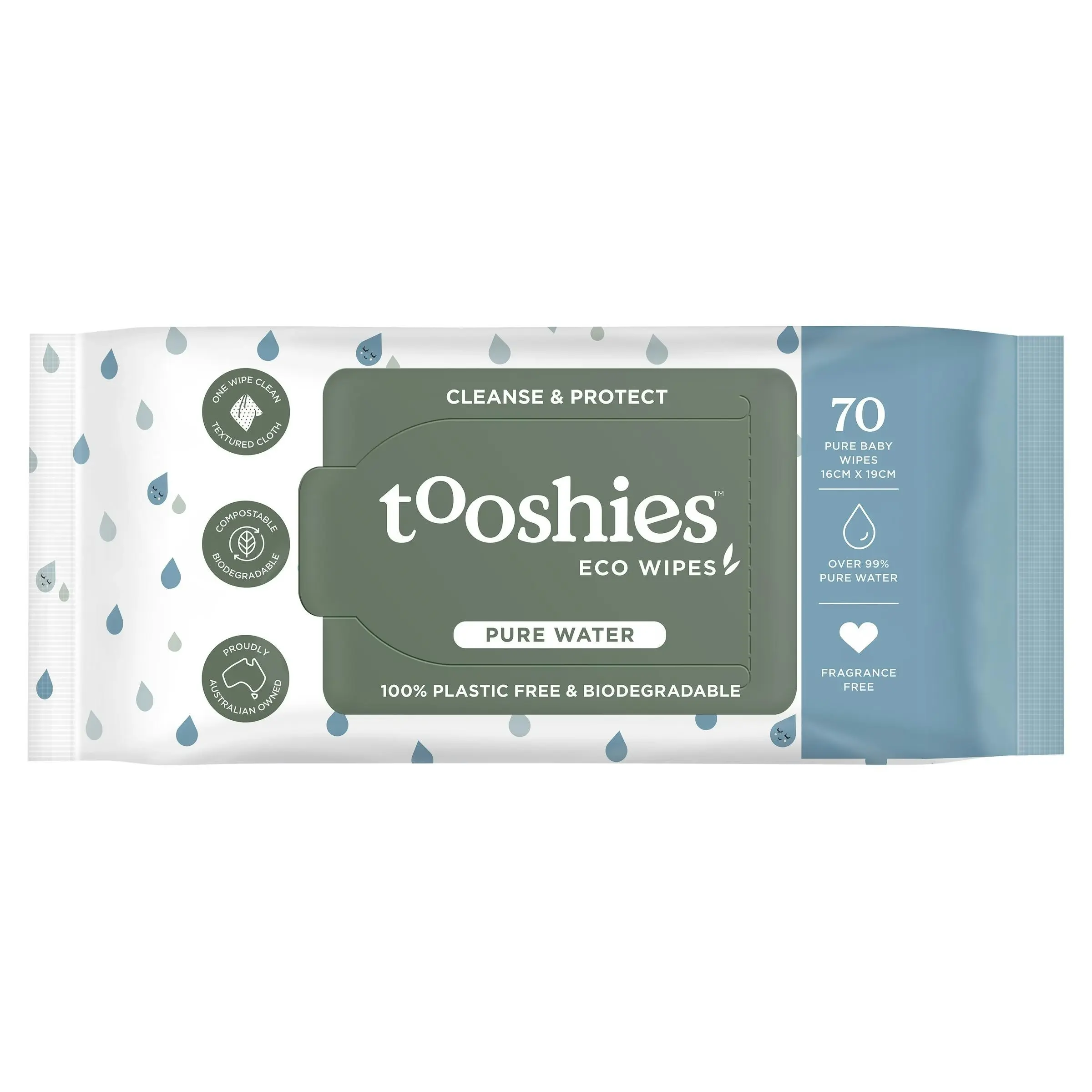 Tooshies Biodegradable Baby Wipes Pure Water 70 Pack