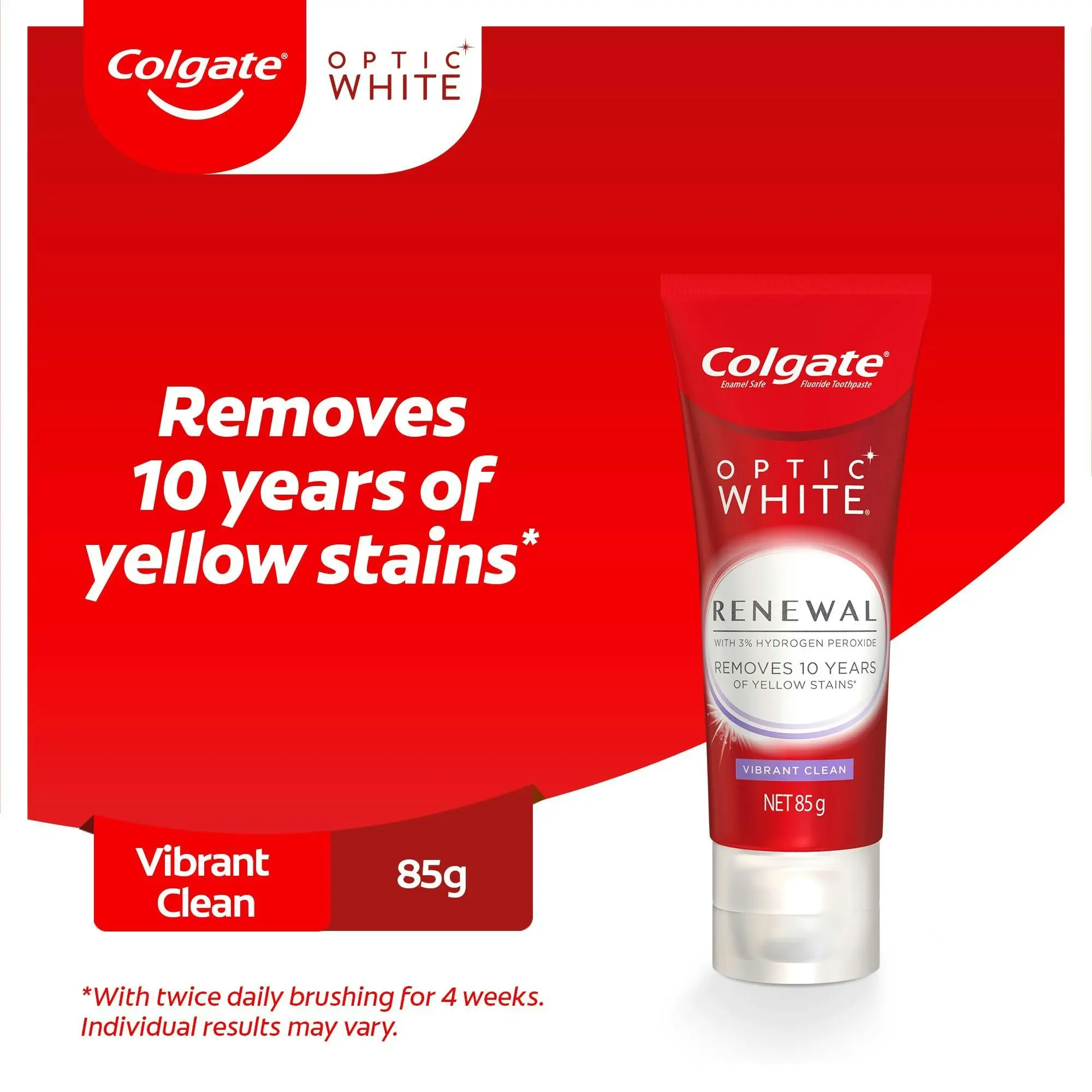 Colgate Optic White Renewal Teeth Whitening Toothpaste Vibrant Clean With Hydrogen Peroxide 85g