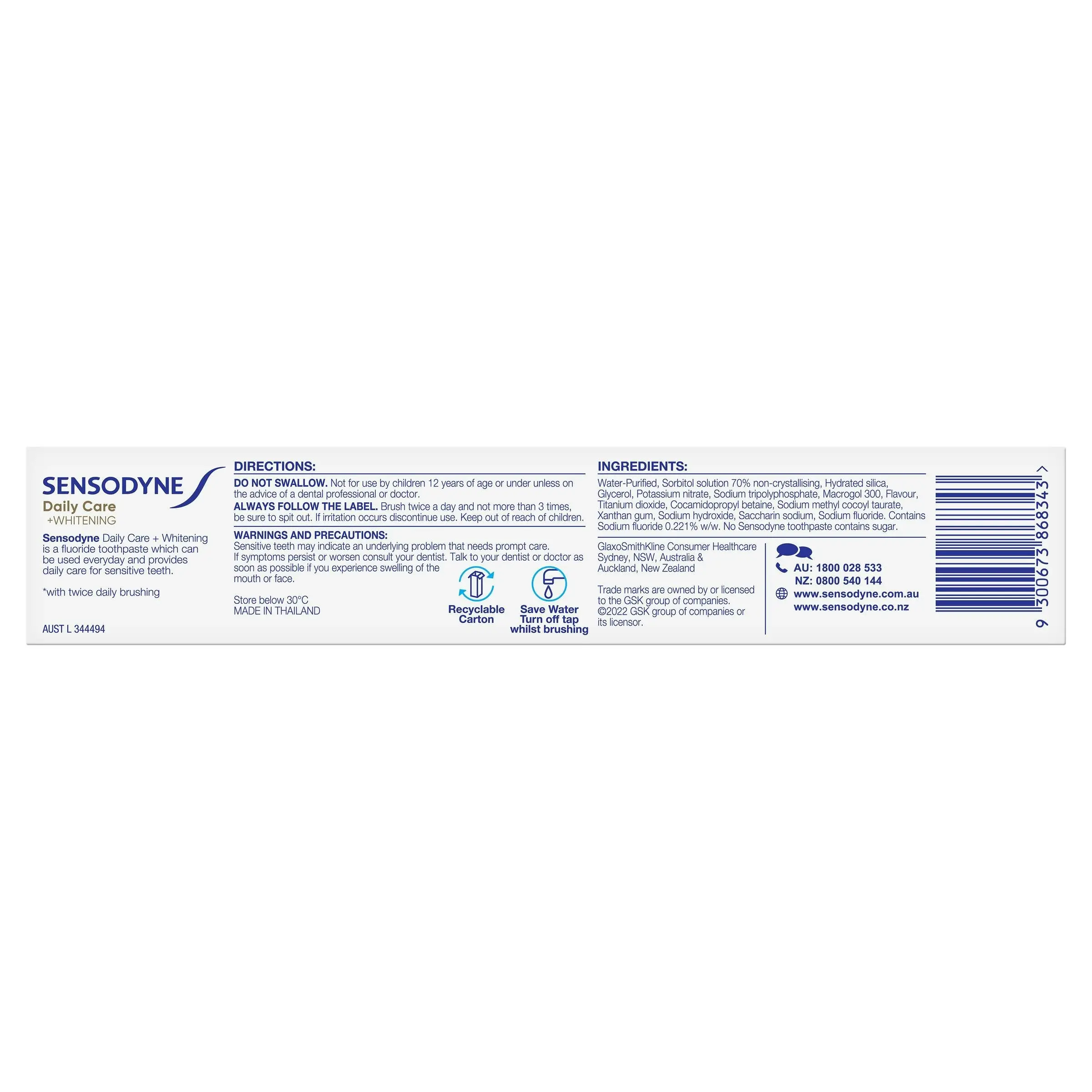 Sensodyne Toothpaste Total Care Whitening 110g