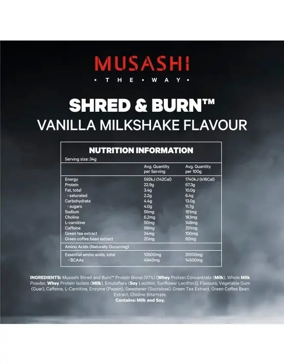 Musashi Shred & Burn Protein Powder Chocolate Milkshake 900g