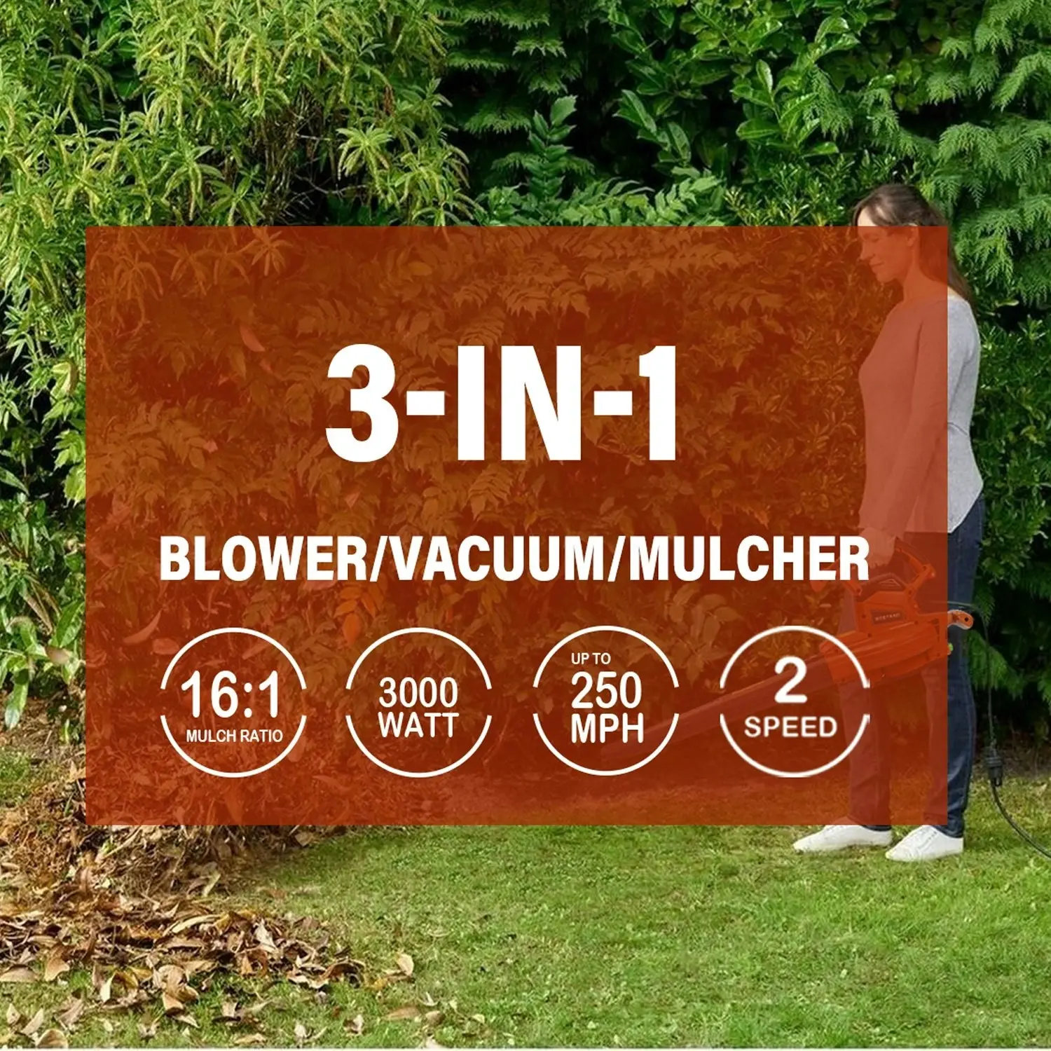 Kozyard 3-in-1 Electric Leaf Blower Vacuum Mulcher 3000W Hand-Held Leaf Vac Garden Gauge