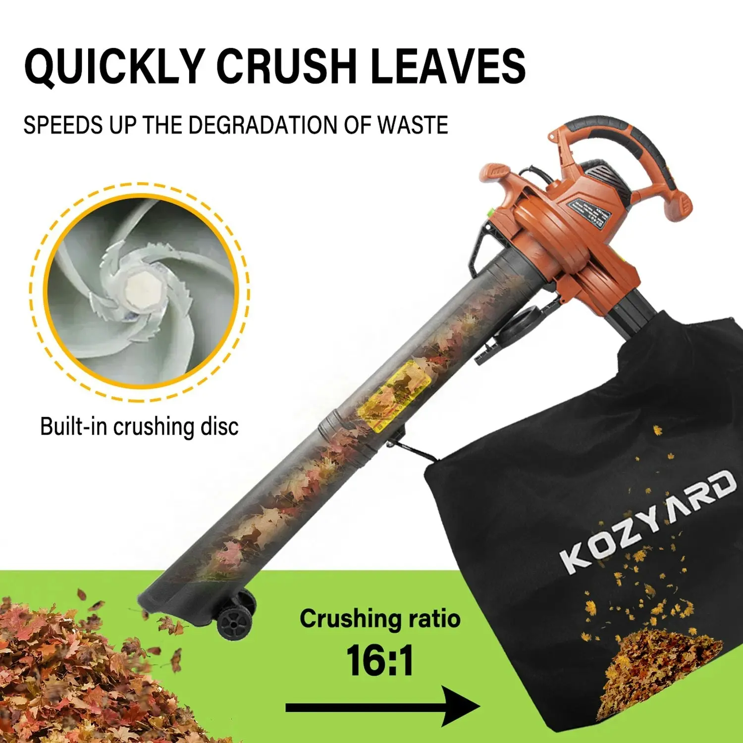 Kozyard 3-in-1 Electric Leaf Blower Vacuum Mulcher 3000W Hand-Held Leaf Vac Garden Gauge