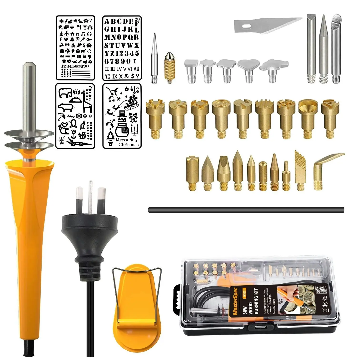 MasterSpec 37PC 30W Wood Burning Set Electric Soldering Iron Kit Iron Burner Hobby Kit