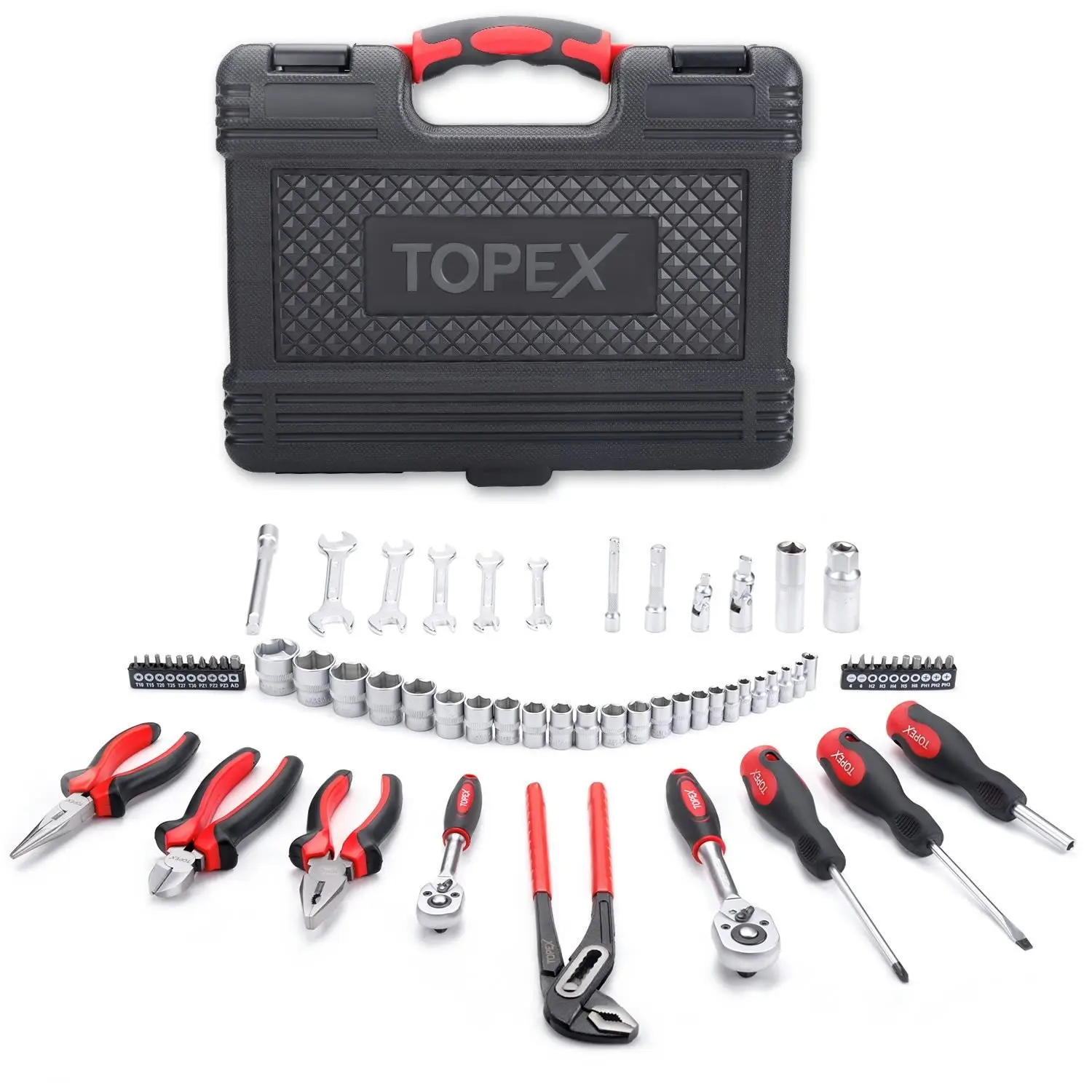 Topex 65-Piece Household Hand Tool Set Home Auto Repair Kit Premium Quality