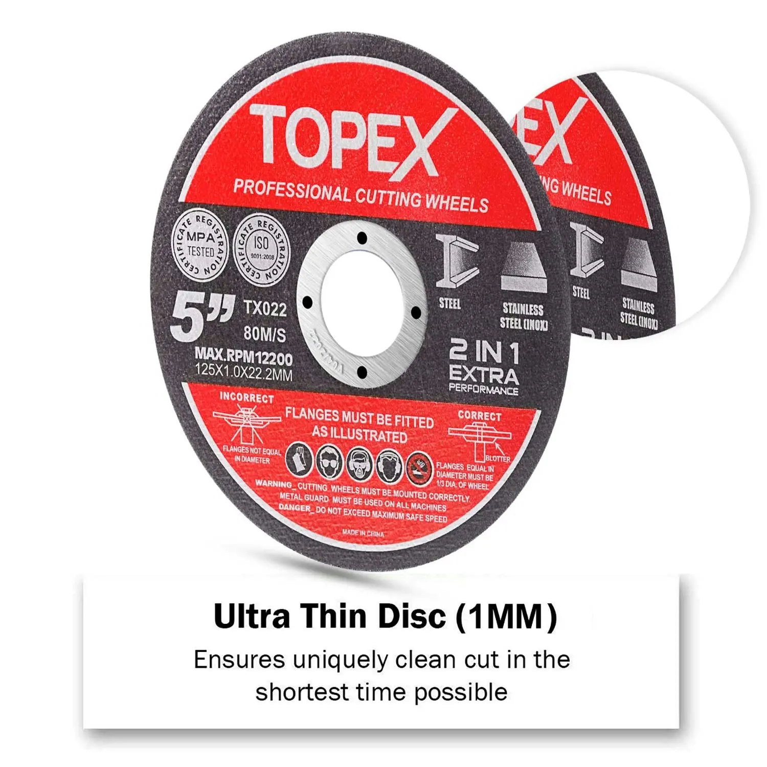 Topex 50-Piece 125mm 5" Professional Cutting Wheels Discs 2 in 1 Steel Inox Ultra Thin