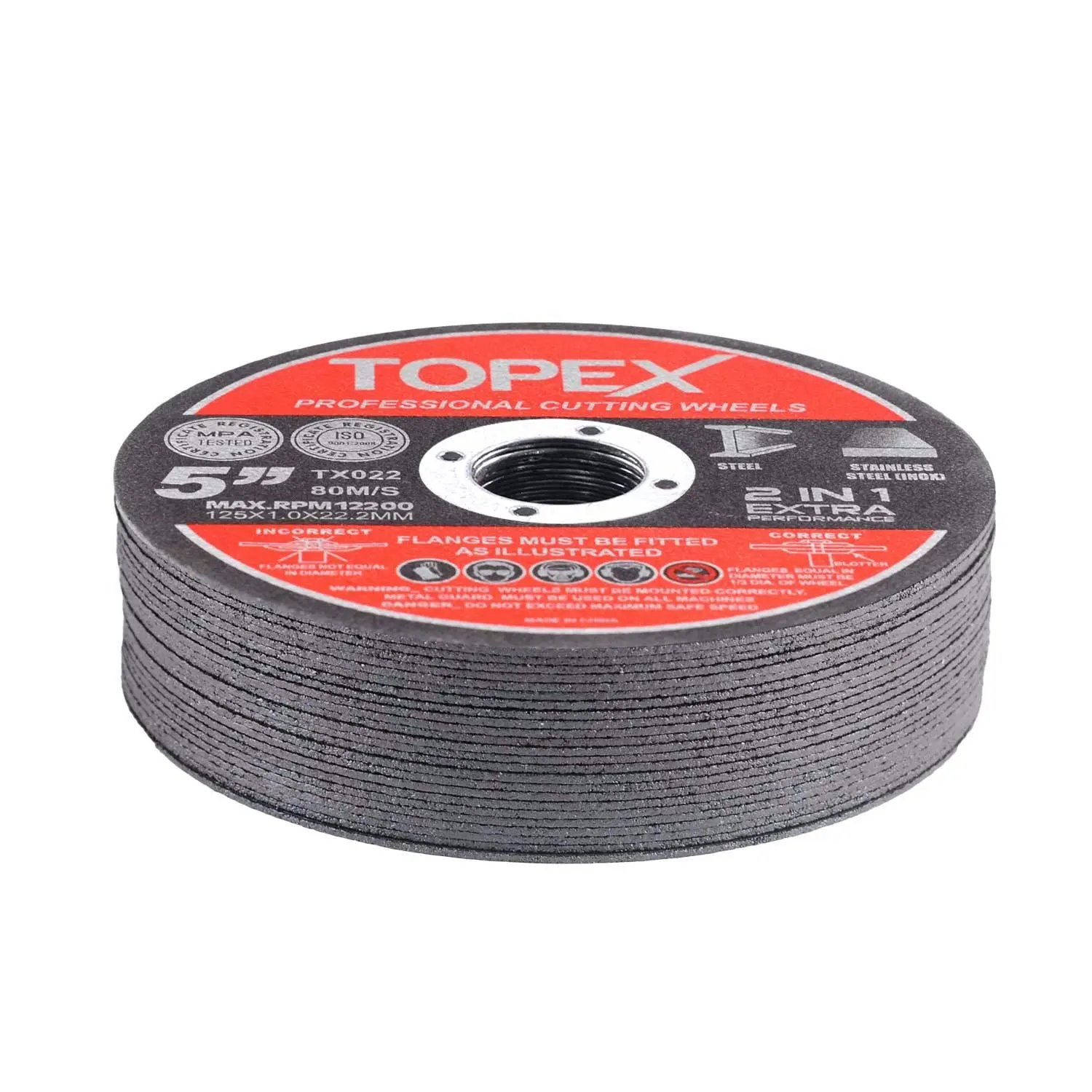 Topex 50-Piece 125mm 5" Professional Cutting Wheels Discs 2 in 1 Steel Inox Ultra Thin