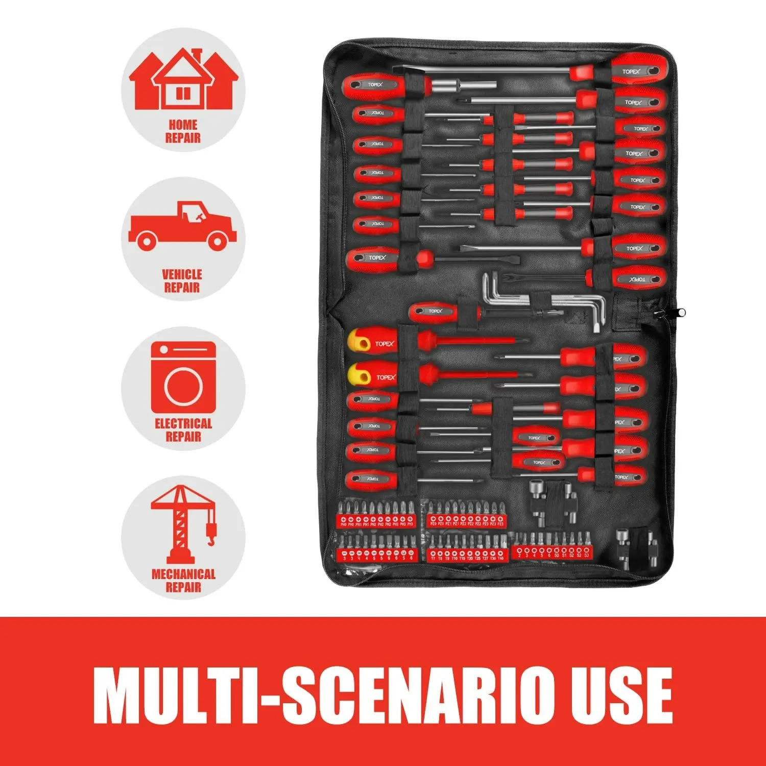 Topex 100 PCs Screwdriver Set Non-Slip Precision Screw Bits Sockets Kit w/ Oxford Bag