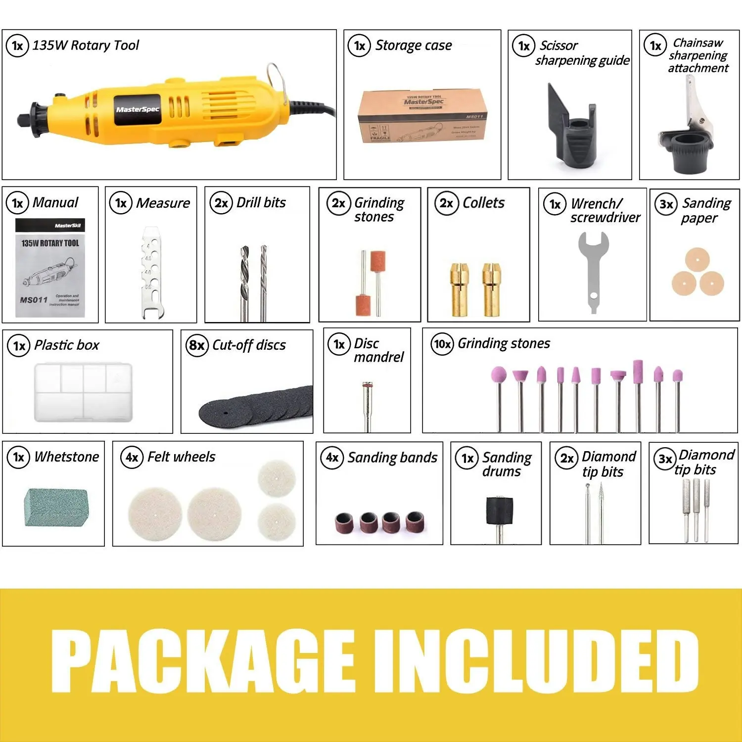 MasterSpec Rotary Tool Kit Grinder Polisher Knife Chainsaw Sharpener Multi Acces