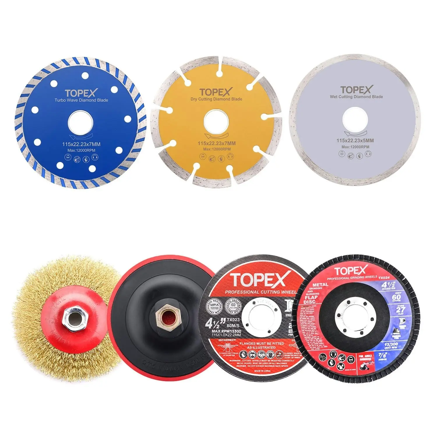 Topex 20PCs 115mm Cutting Wheel Flap Grinding Disc Wire Brush Diamond Turo Blades Kit