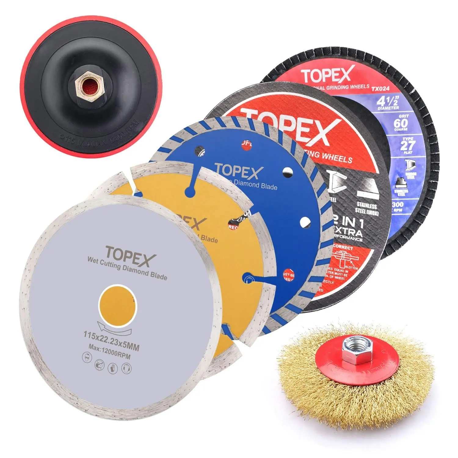 Topex 20PCs 115mm Cutting Wheel Flap Grinding Disc Wire Brush Diamond Turo Blades Kit