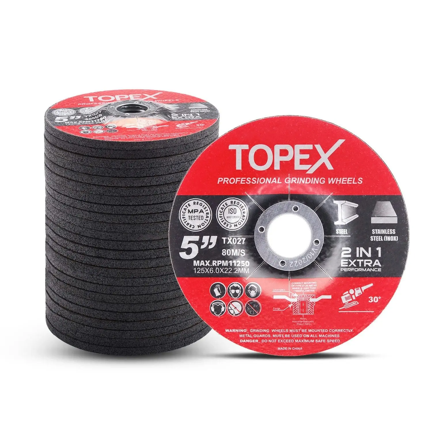 Topex 25PCS 125x 6.0x 22.23mm Grinding Discs Wheels Steel Inox Angle Grinder