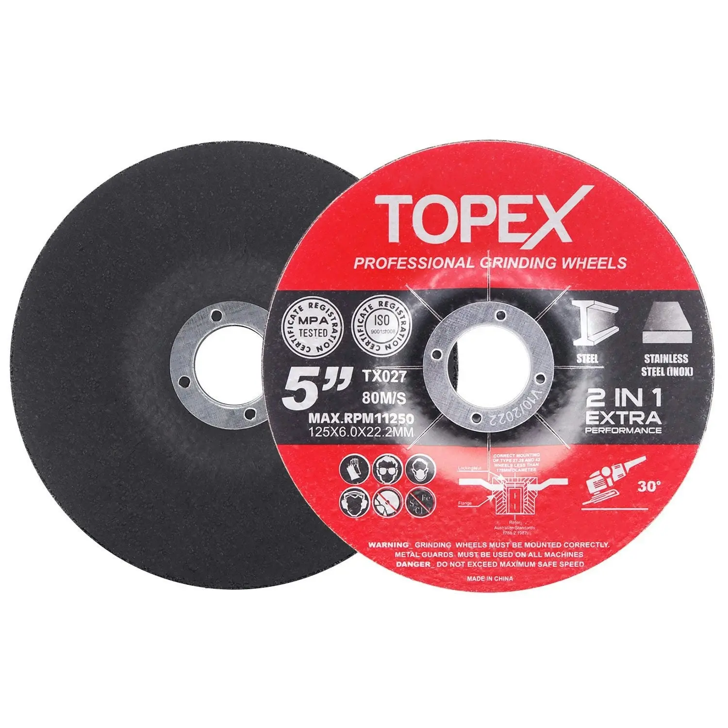 Topex 25PCS 125x 6.0x 22.23mm Grinding Discs Wheels Steel Inox Angle Grinder