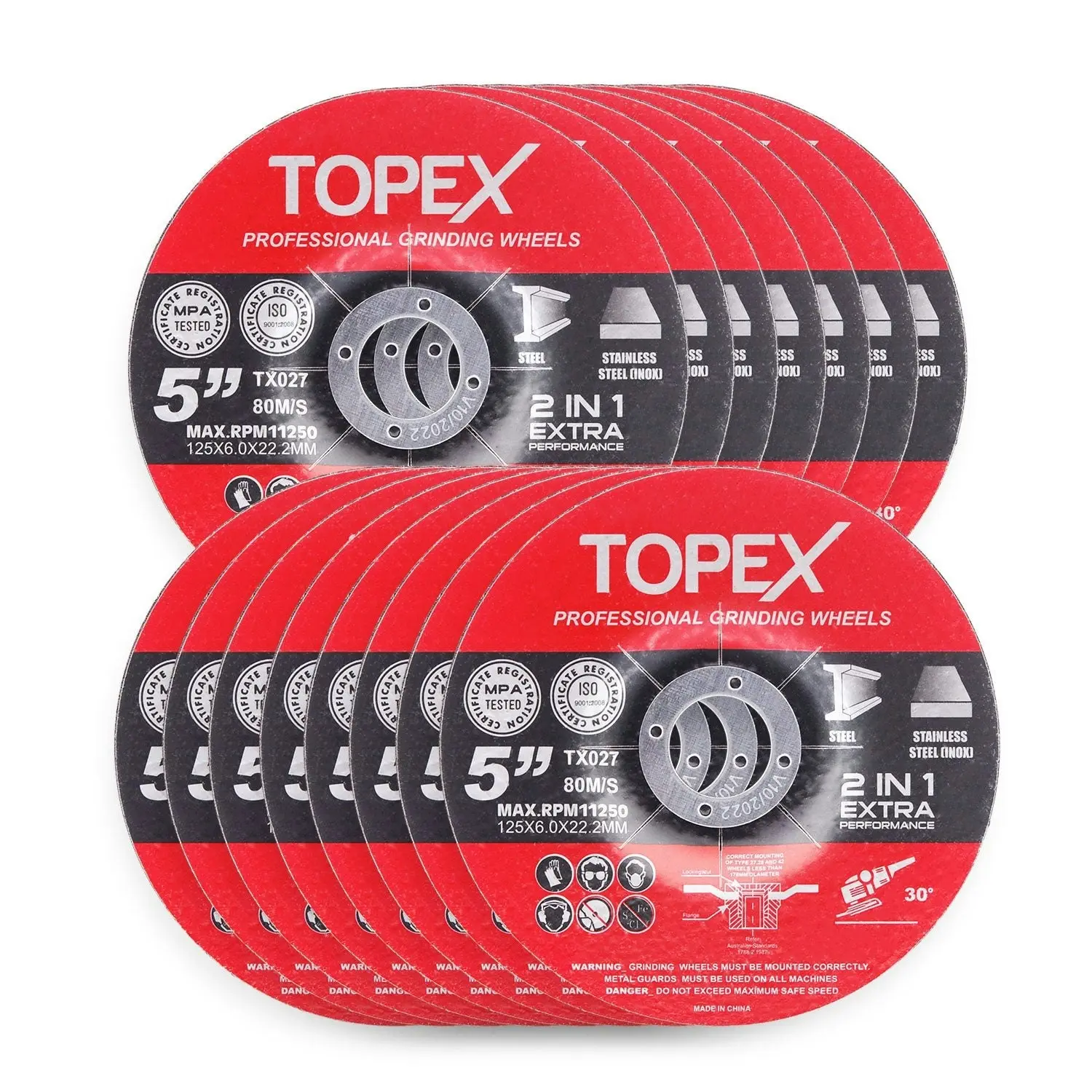 Topex 25PCS 125x 6.0x 22.23mm Grinding Discs Wheels Steel Inox Angle Grinder