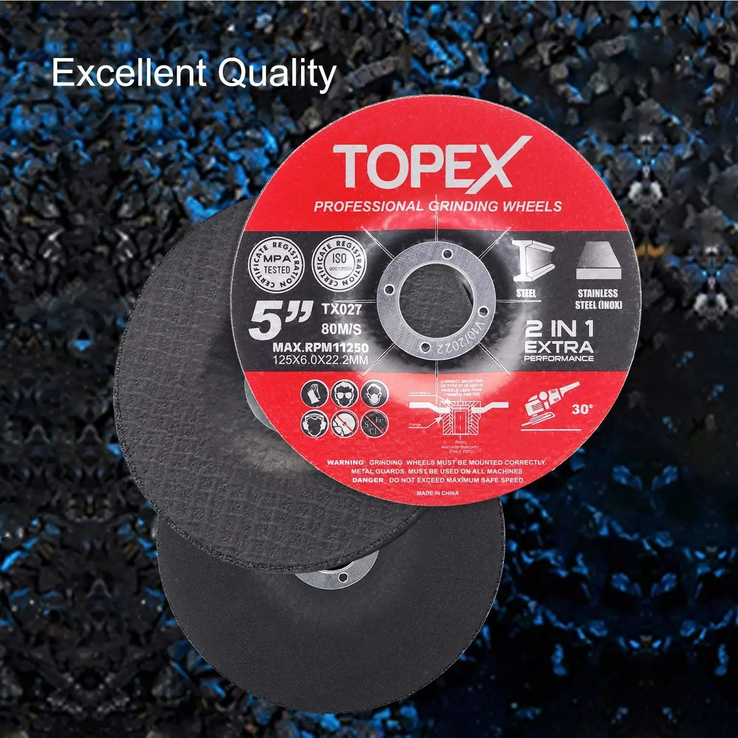 Topex 25PCS 125x 6.0x 22.23mm Grinding Discs Wheels Steel Inox Angle Grinder