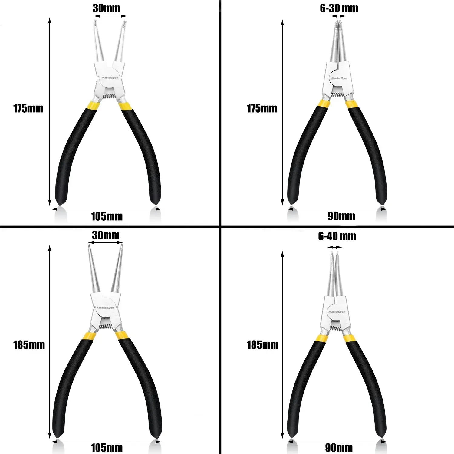 MasterSpec 7" Nickel Coated Circlip Pliers Set Snap Ring Remover Rolling Pounch