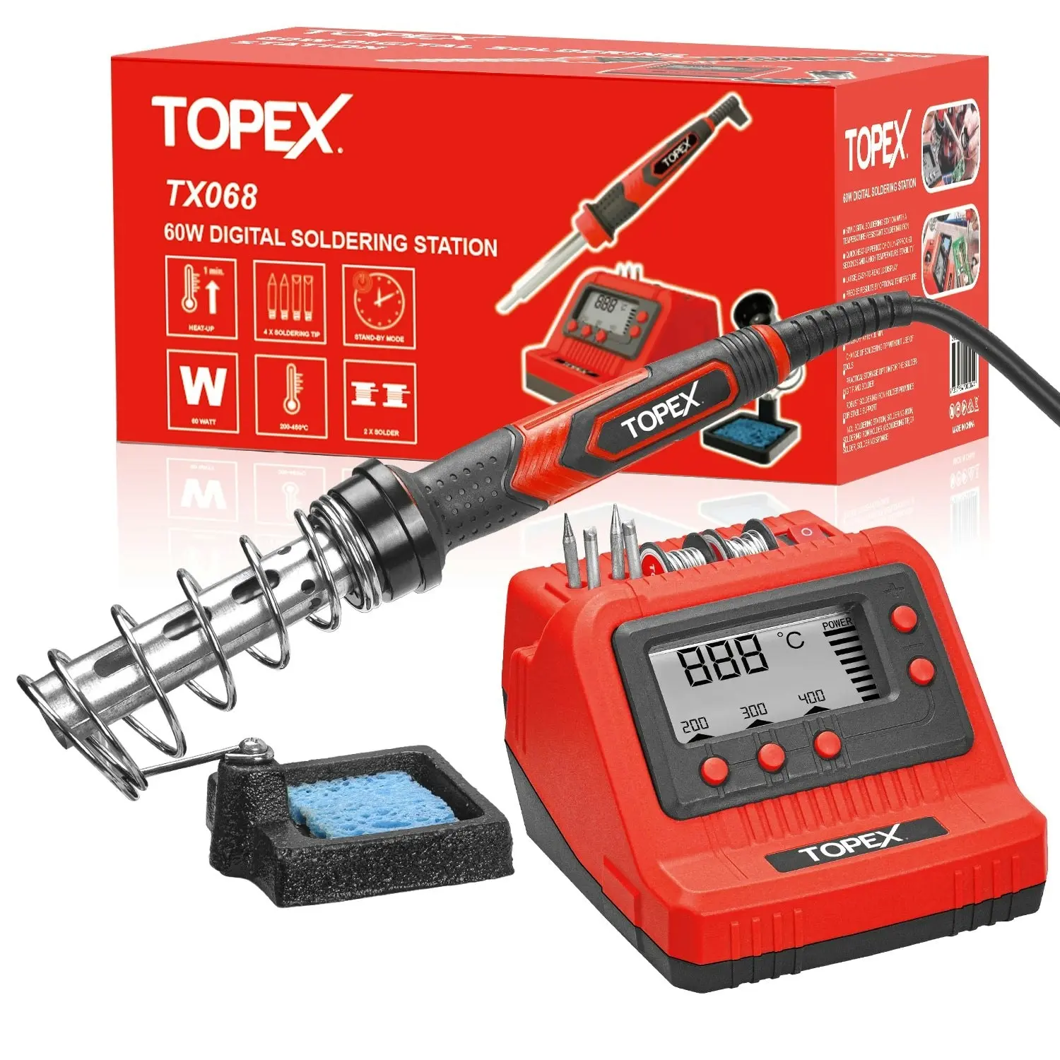 Topex 60W digital soldering Iron Station Solder Fast Heat Variable Temperature LED Display