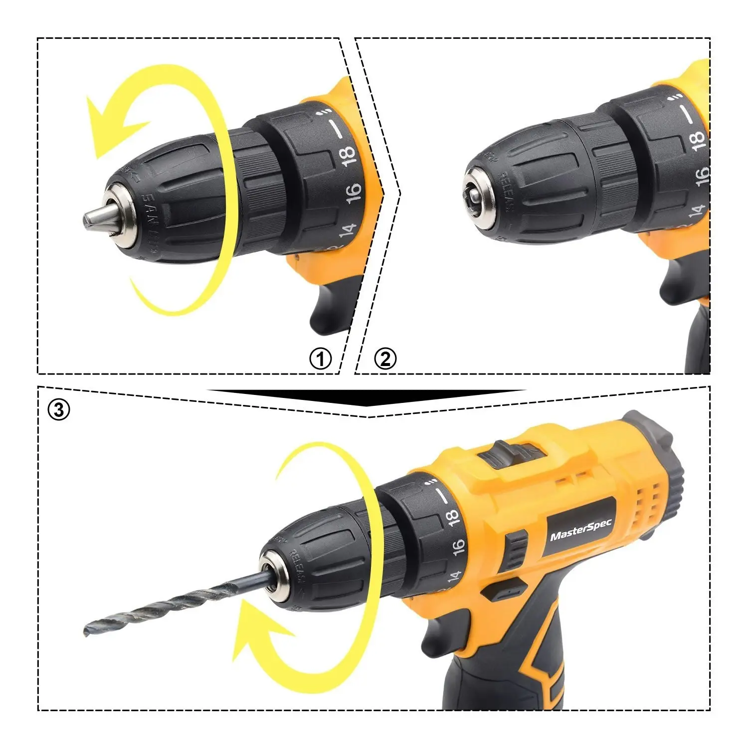 MasterSpec 12V Cordless Drill Driver Screwdriver Accessories W/Drill Brush