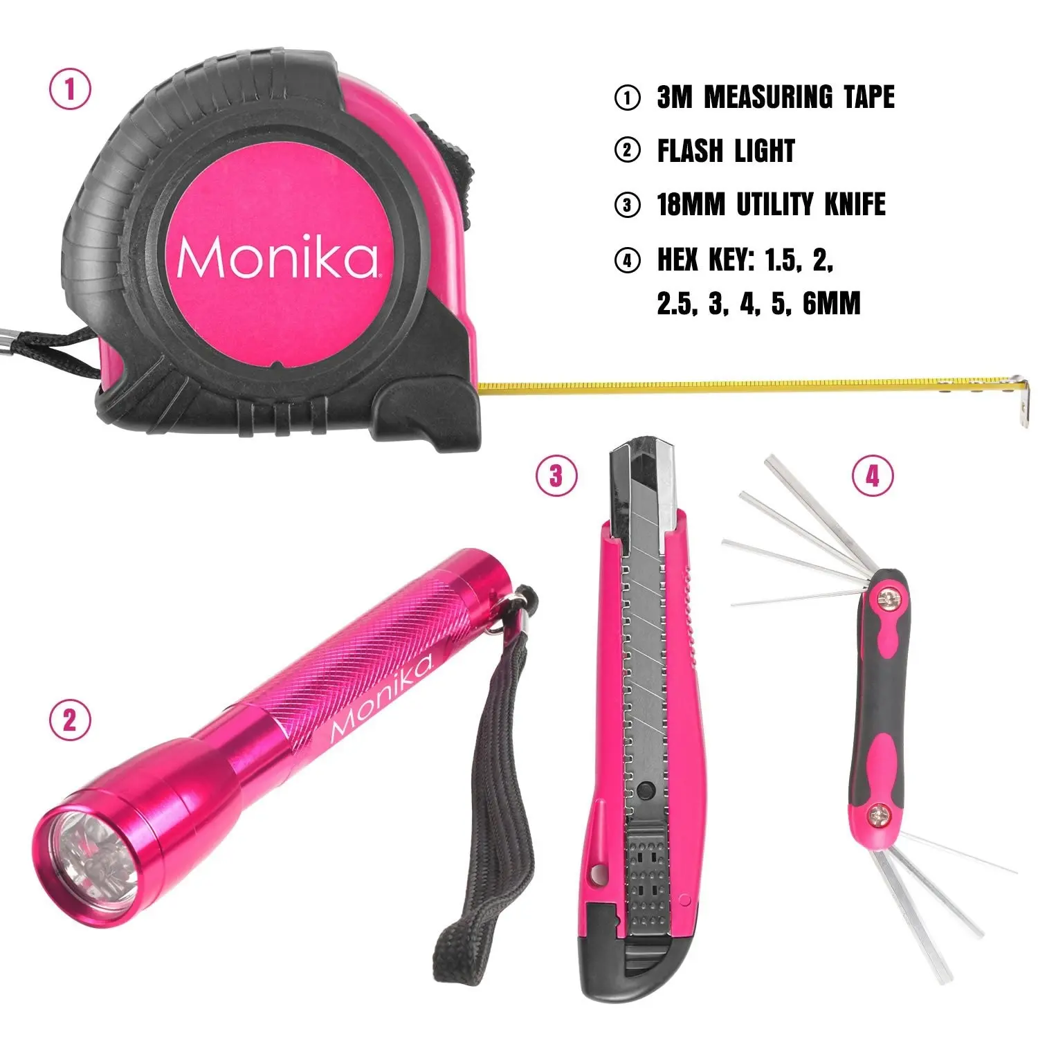 Monika 159PCS Pink Tool Kit Portable Household Tool Set Dual Temp Glue Gun Stick